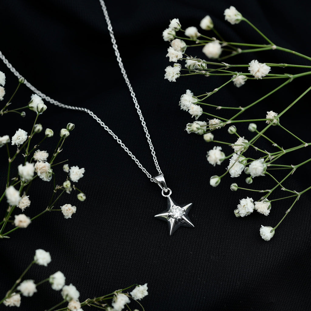 Certified Moissanite Star Pendant Necklace with Chain