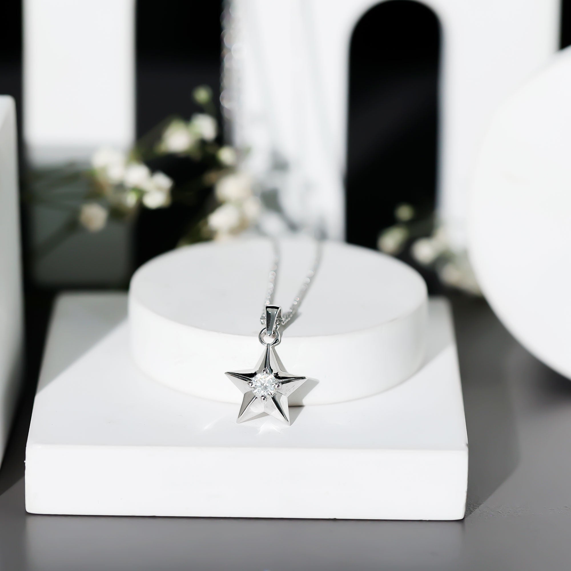 Certified Moissanite Star Pendant Necklace with Chain