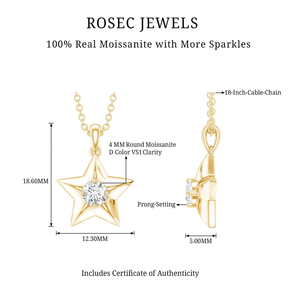 Certified Moissanite Star Pendant Necklace with Chain