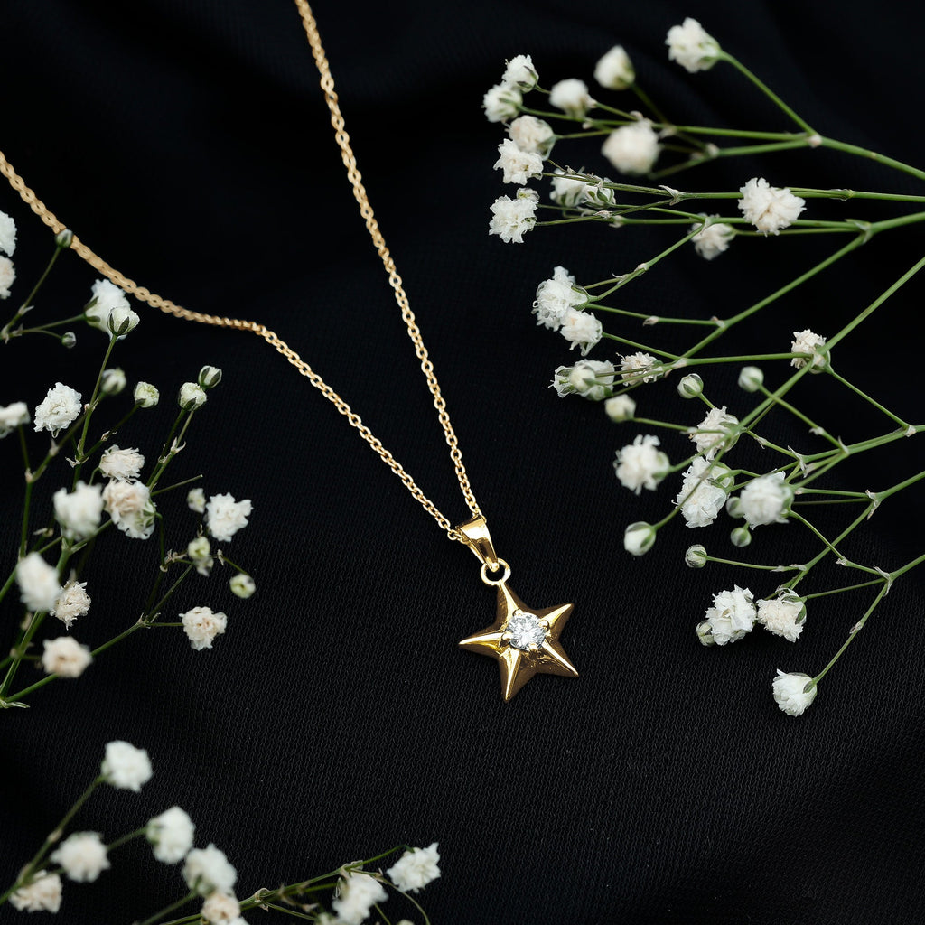 Certified Moissanite Star Pendant Necklace with Chain