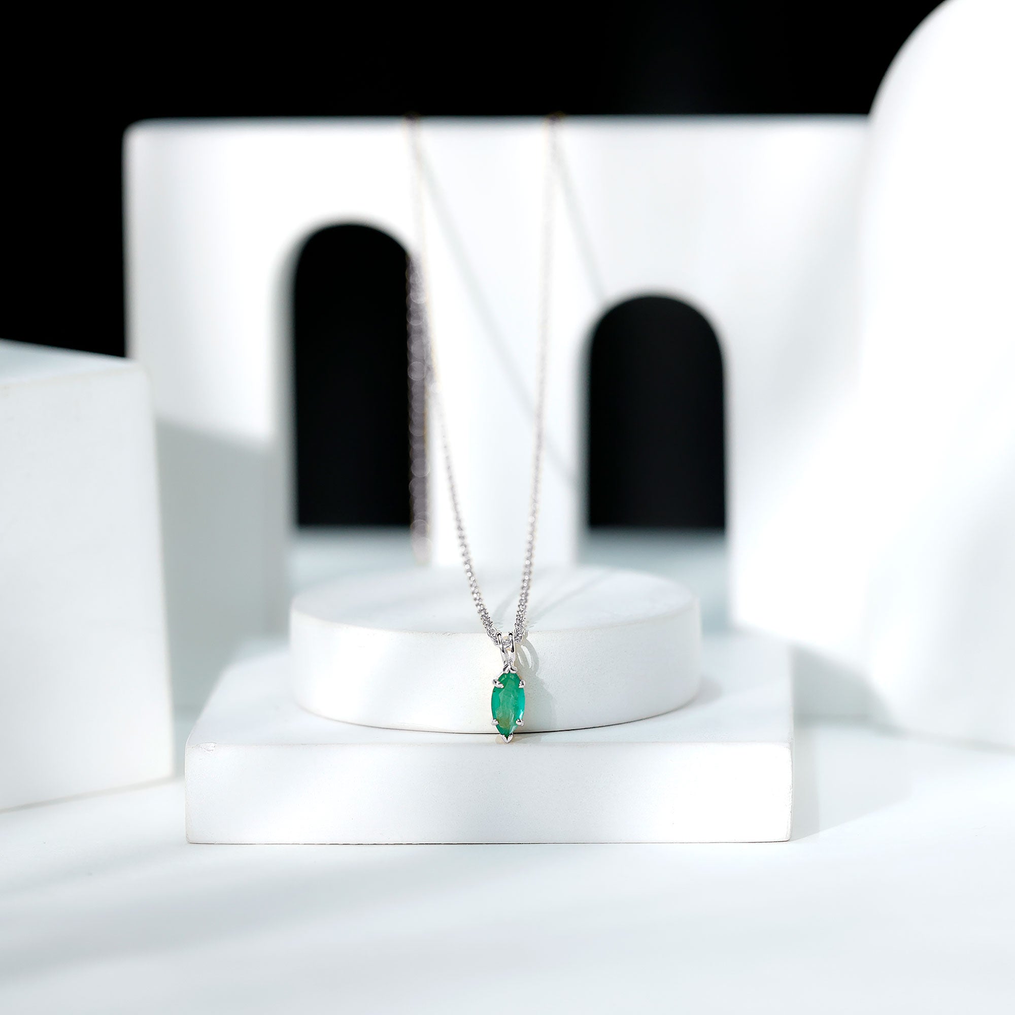 Marquise Cut Emerald Solitaire Pendant Necklace