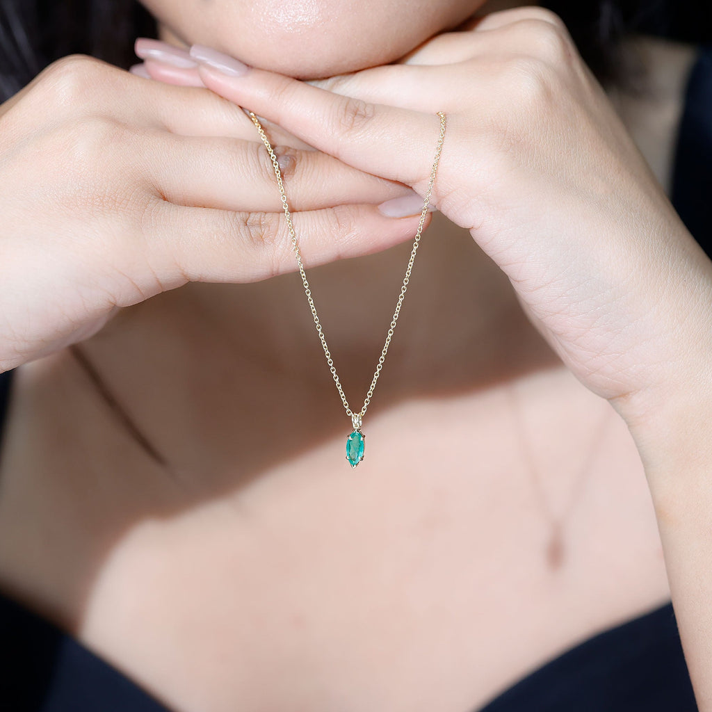Marquise Cut Emerald Solitaire Pendant Necklace