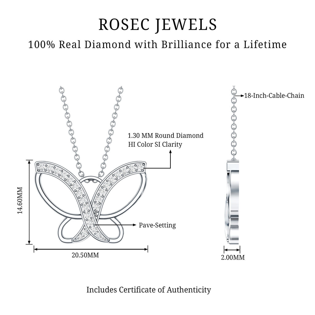 Diamond Butterfly Pendant Necklace For Women