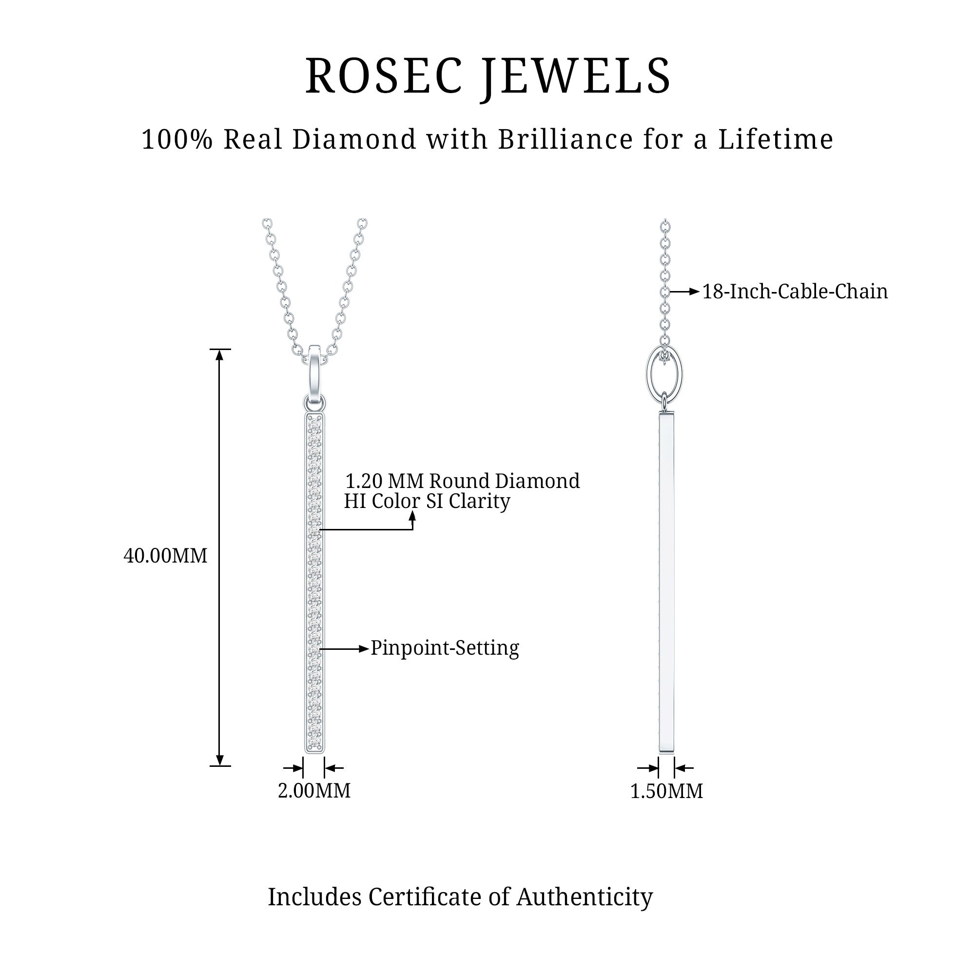 Round Cut Diamond Bar Necklace For Women