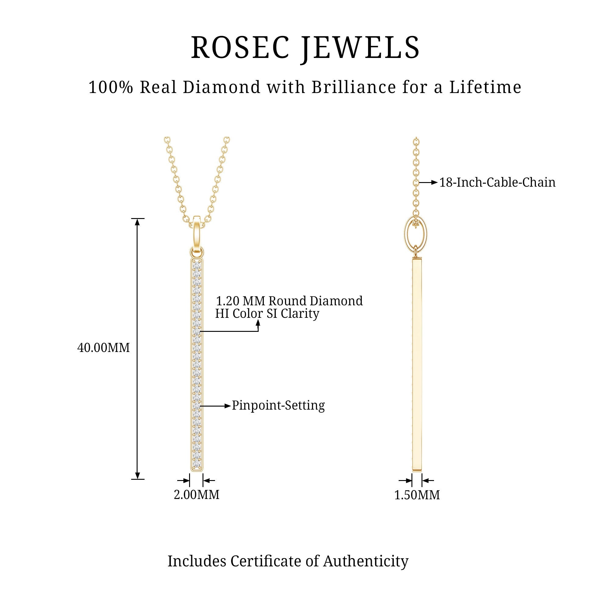 Round Cut Diamond Bar Necklace For Women