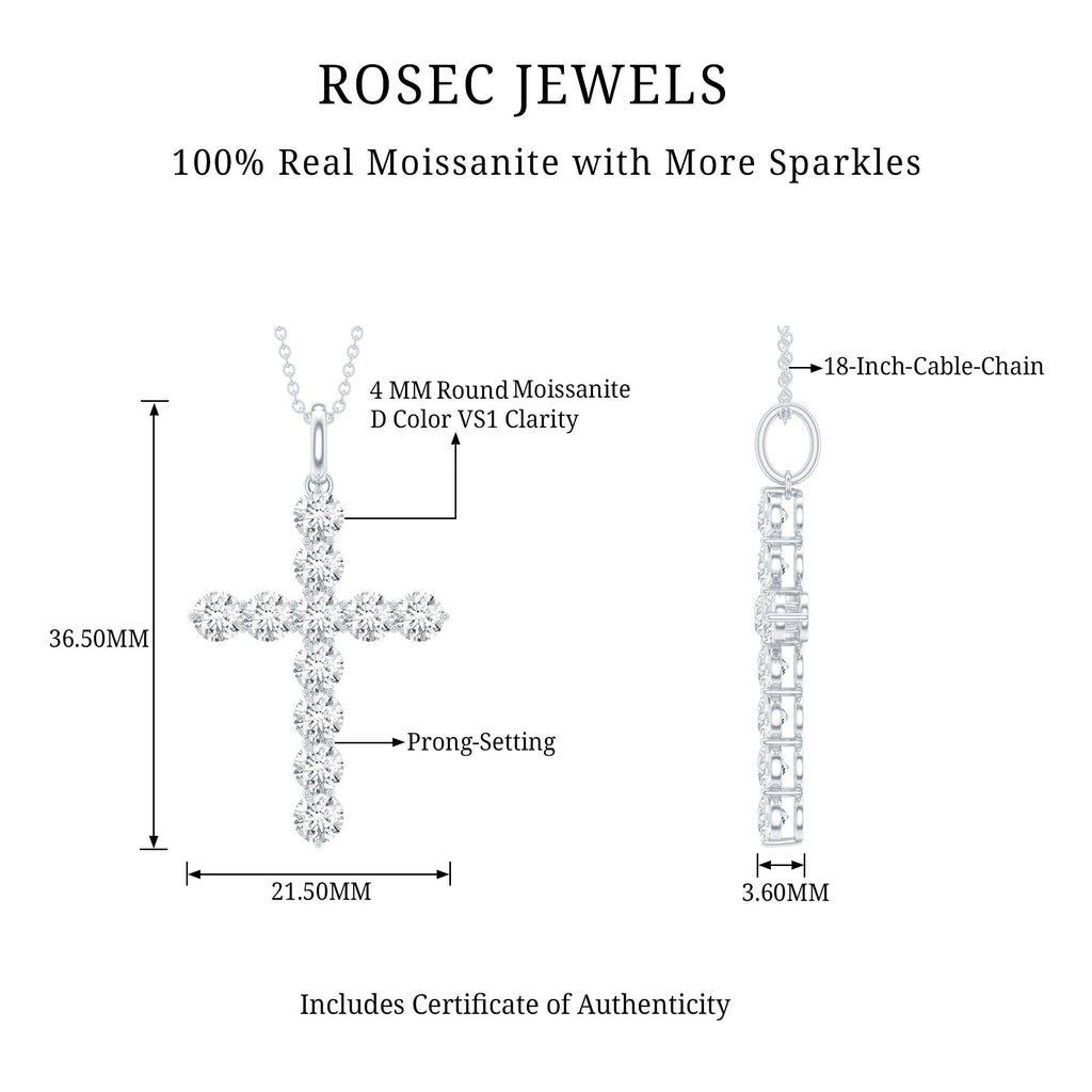 Certified Round Moissanite Cross Pendant Necklace