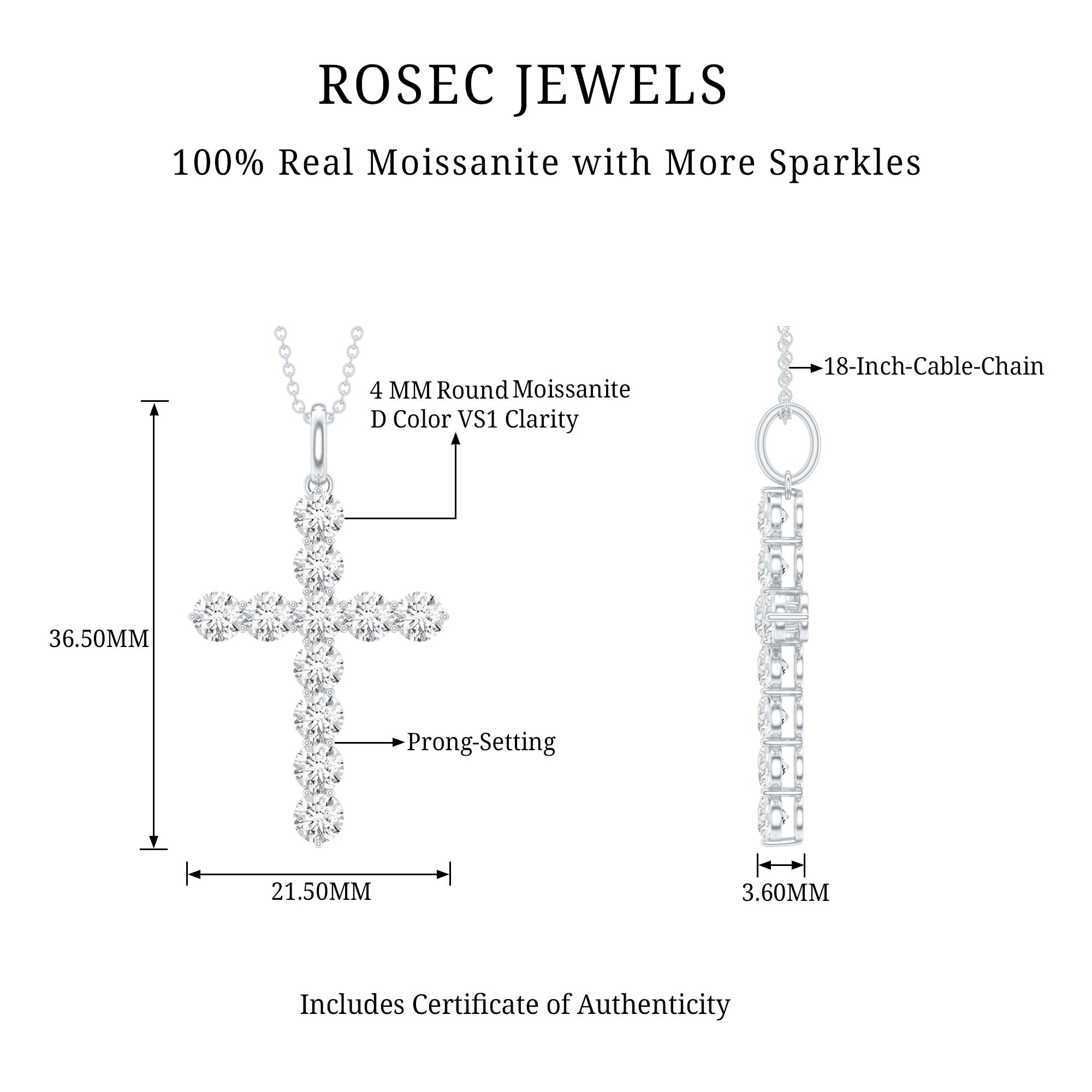 Certified Round Moissanite Cross Pendant Necklace