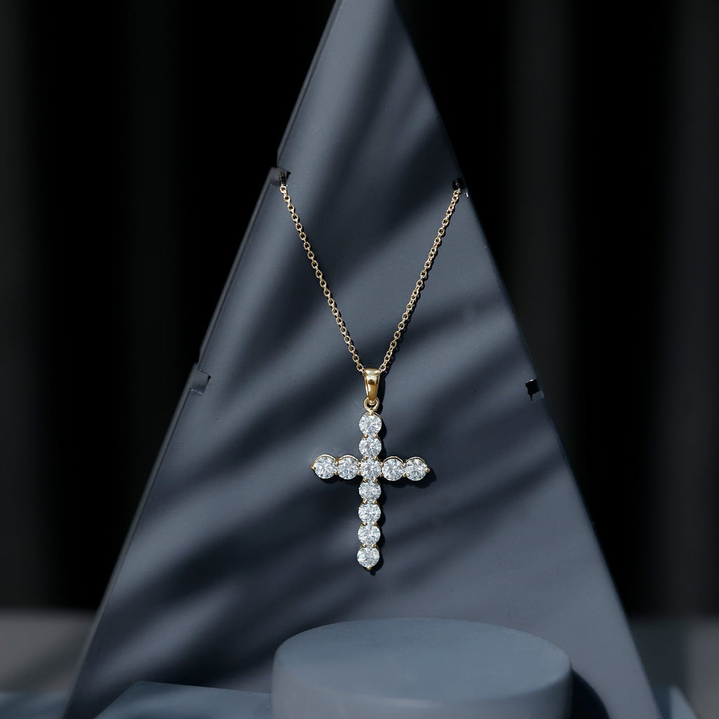 Certified Round Moissanite Cross Pendant Necklace