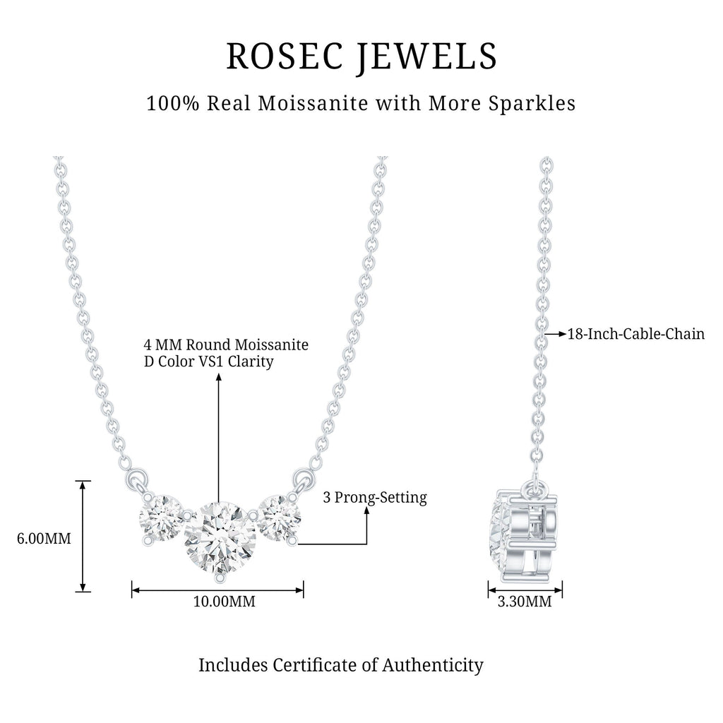 Certified Moissanite Three Stone Stackable Necklace