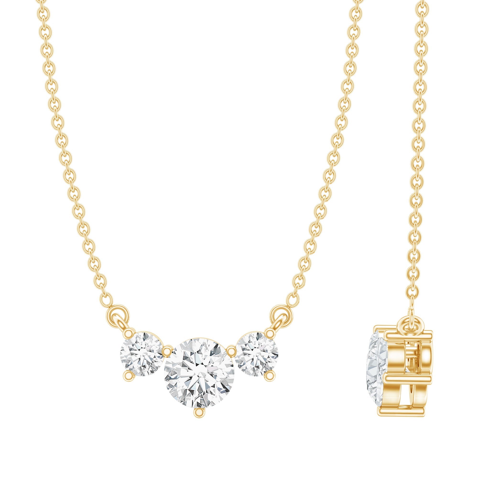 Certified Moissanite Three Stone Stackable Necklace | Pendants | Wiccan Center