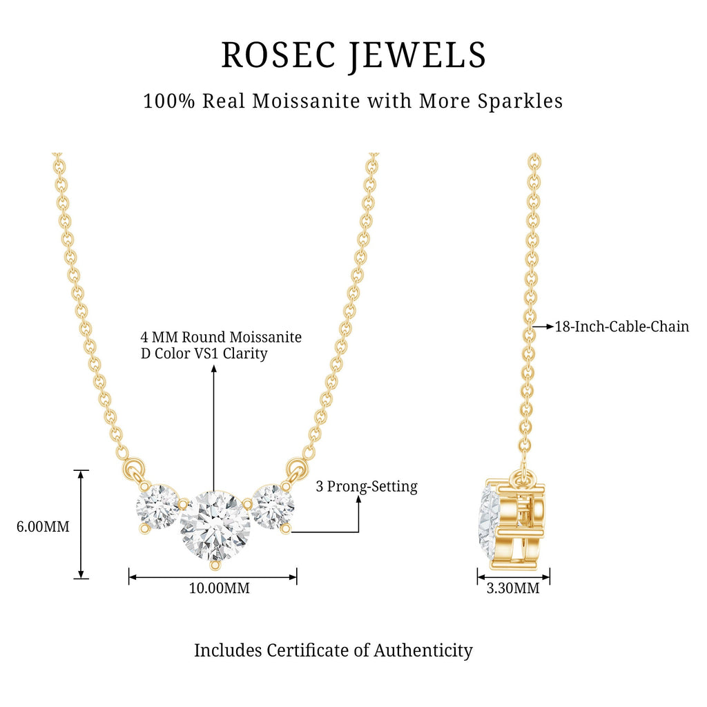 Certified Moissanite Three Stone Stackable Necklace