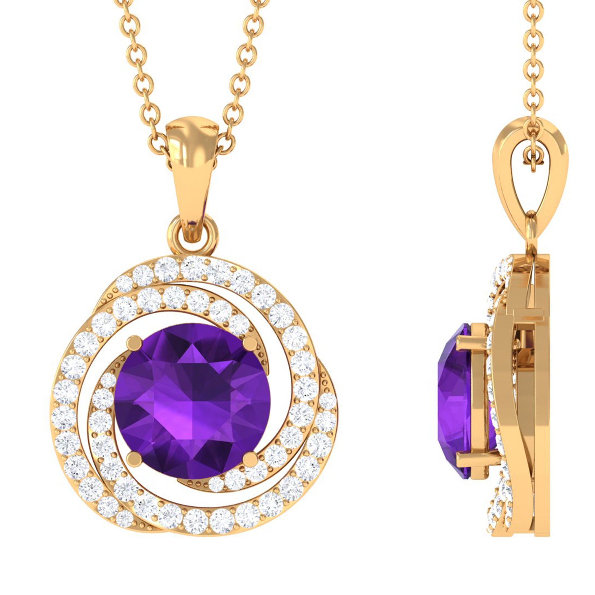 Natural Amethyst and Diamond Swirl Pendant Necklace | Pendants | Wiccan Center