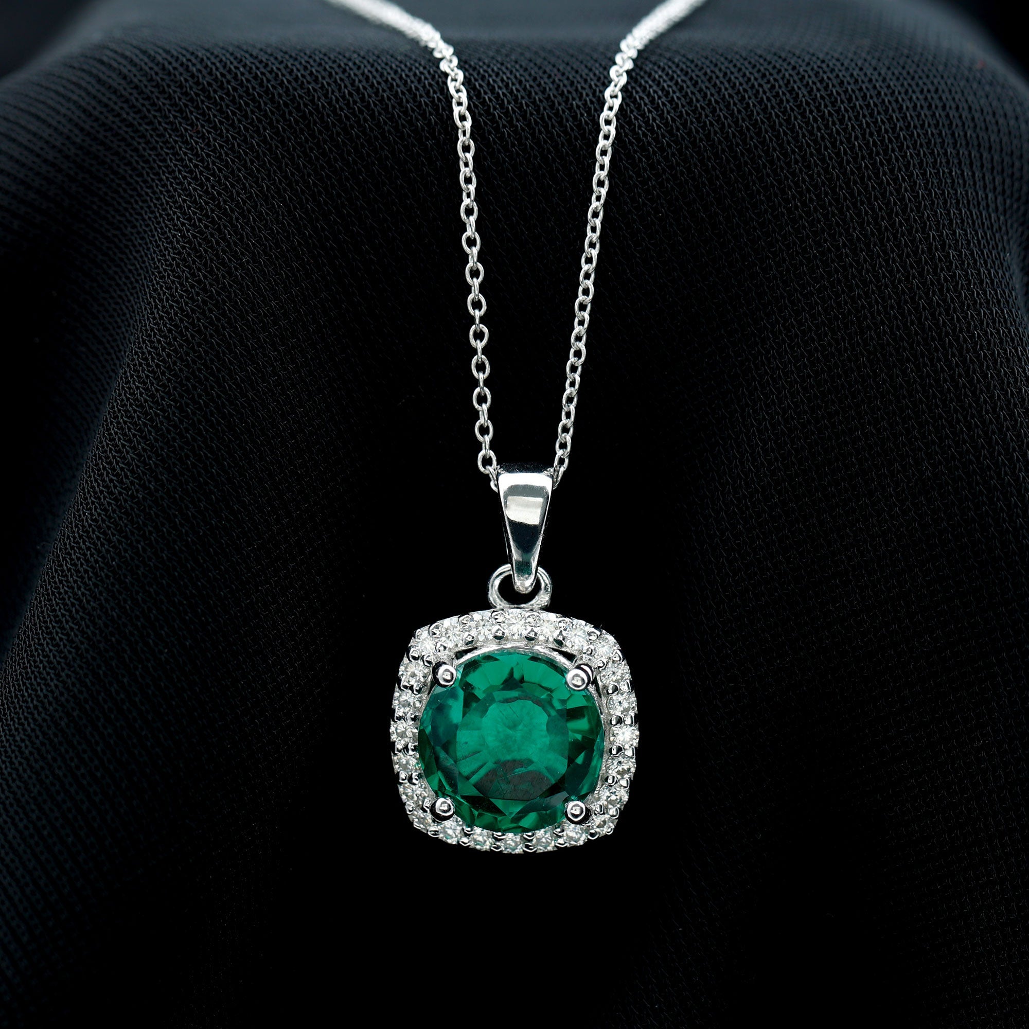 3.5 Carat Round Cut Lab Created Emerald and Diamond Bridal Necklace