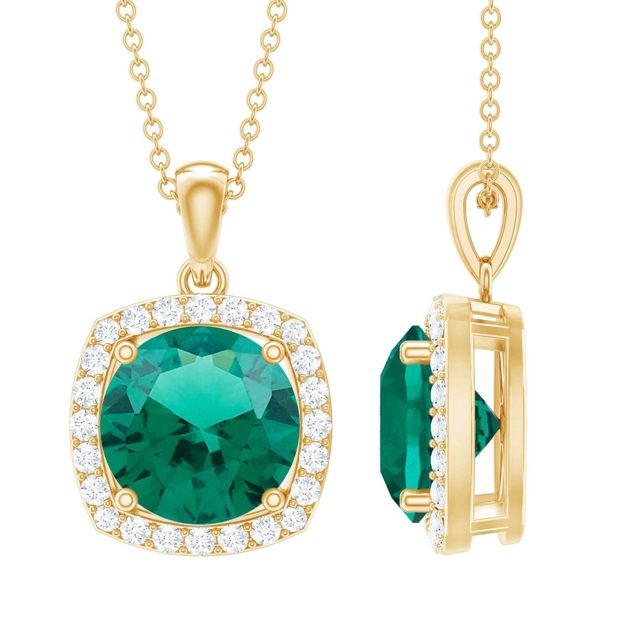 3.5 Carat Round Cut Lab Created Emerald and Diamond Bridal Necklace | Pendants | Wiccan Center
