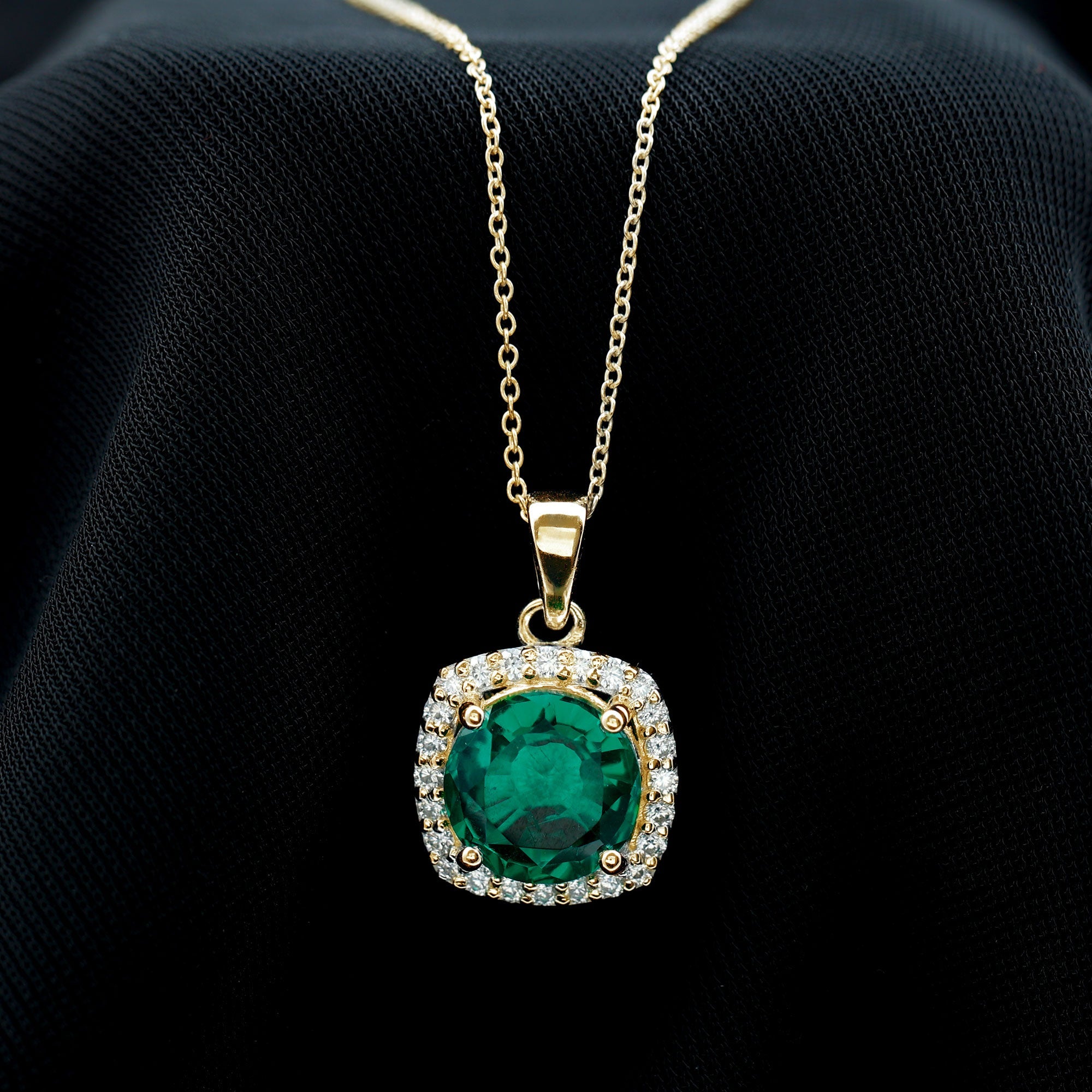 3.5 Carat Round Cut Lab Created Emerald and Diamond Bridal Necklace