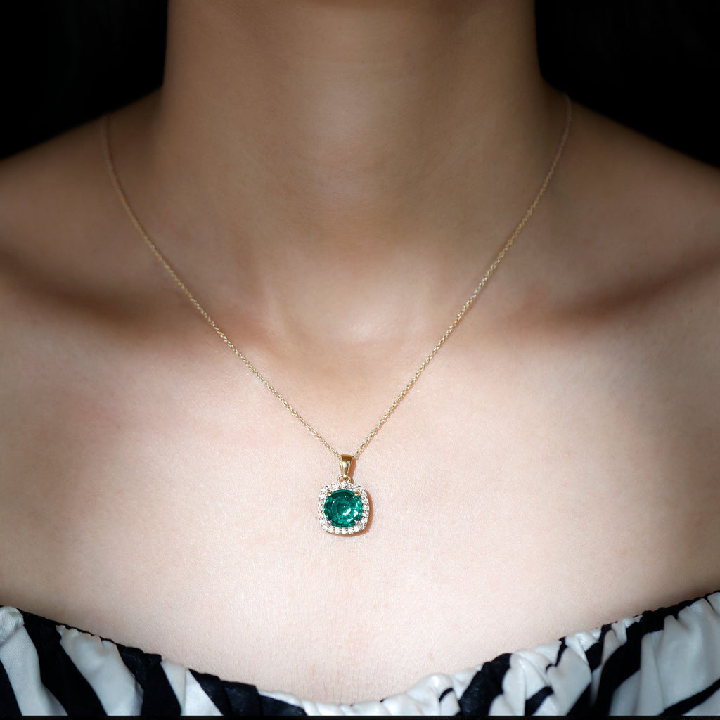 3.5 Carat Round Cut Lab Created Emerald and Diamond Bridal Necklace