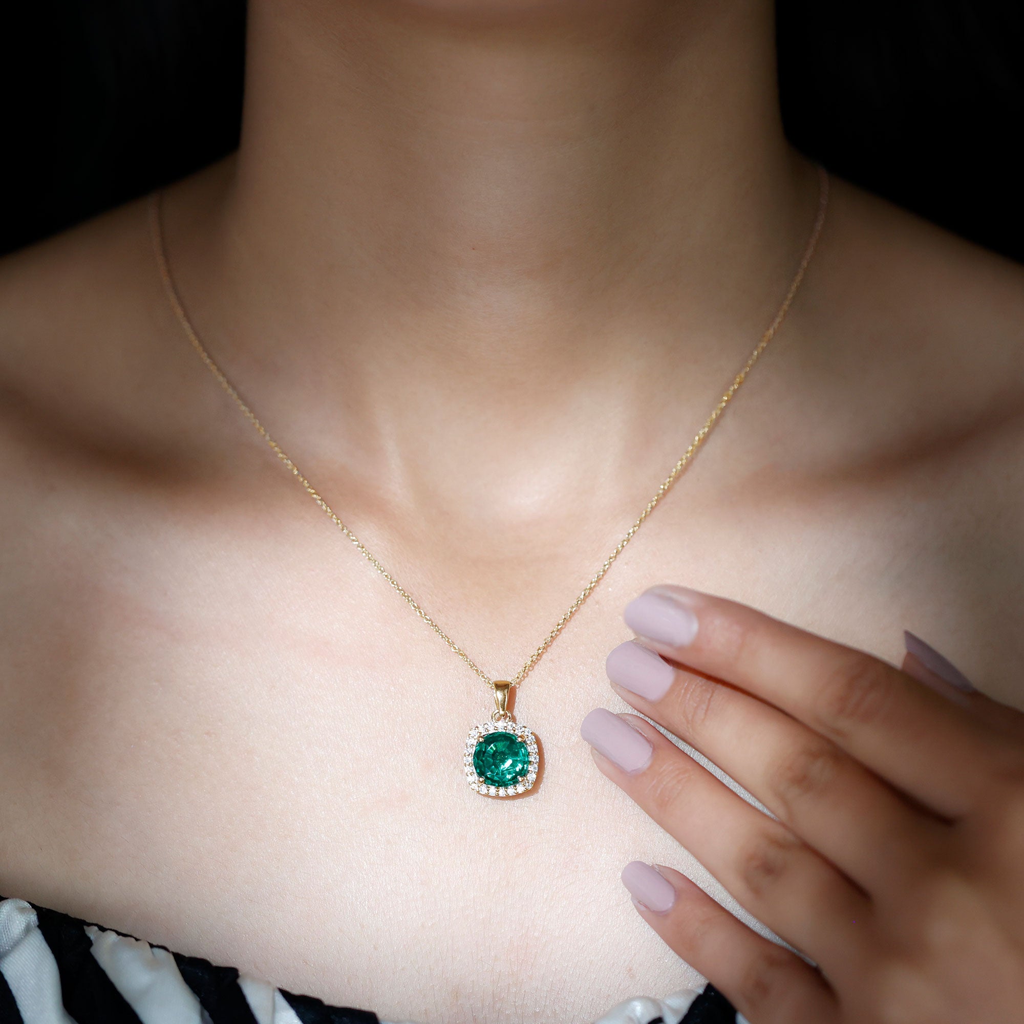 3.5 Carat Round Cut Lab Created Emerald and Diamond Bridal Necklace
