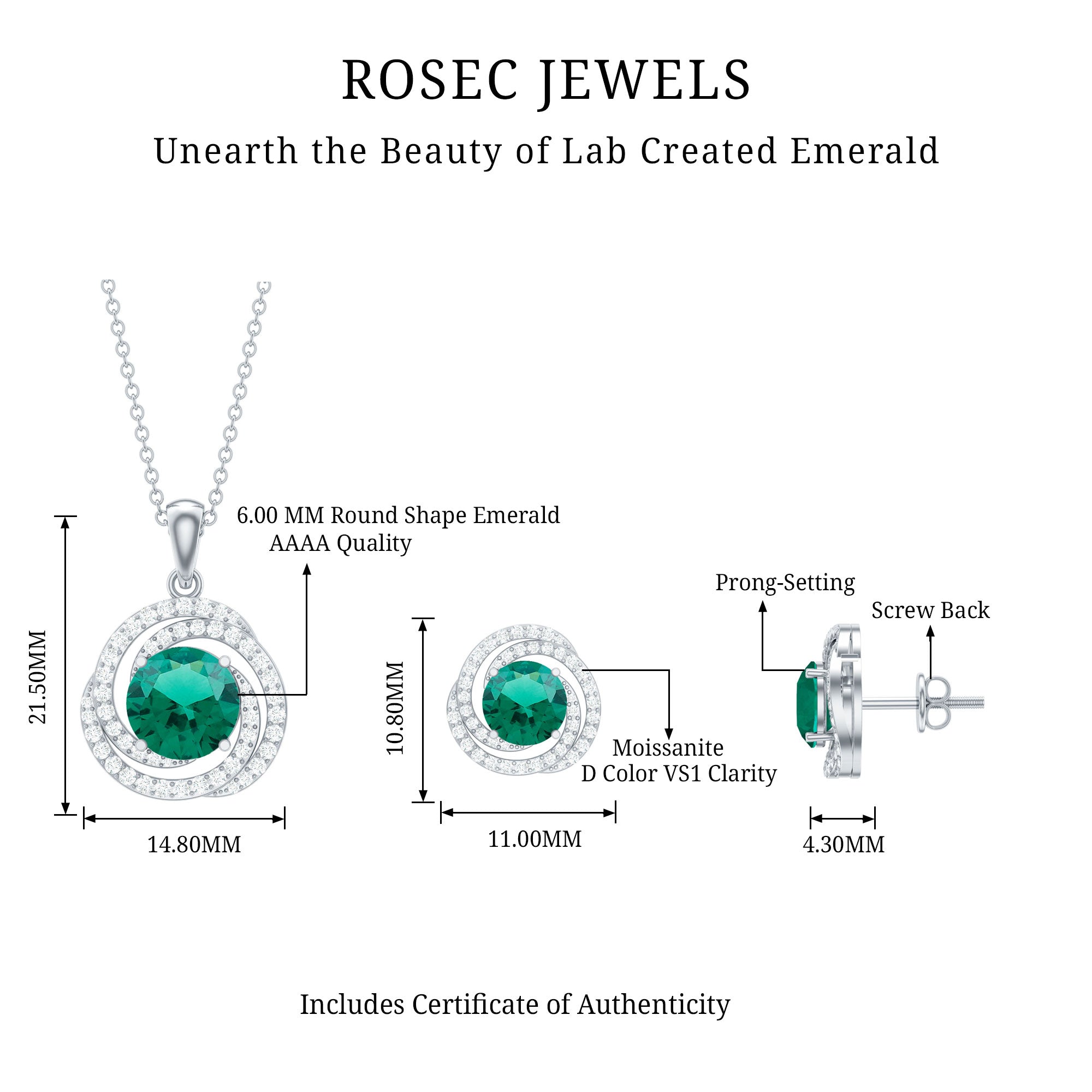 Lab Created Emerald Swirl Necklace and Earrings Set With Moissanite