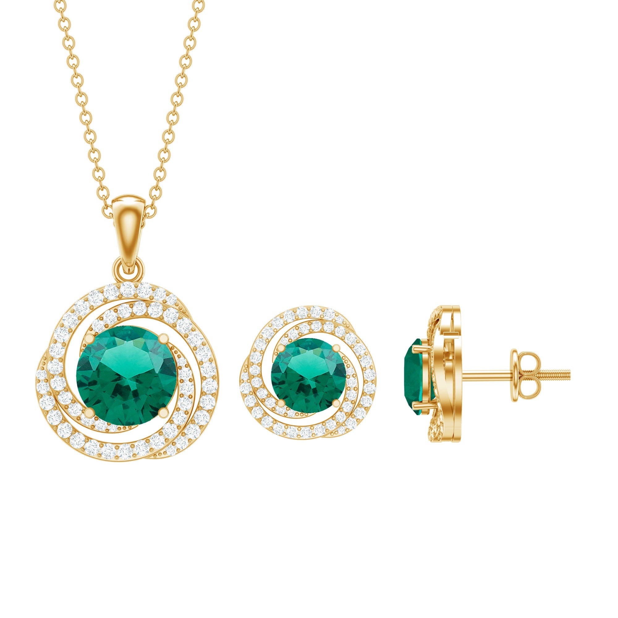 Lab Created Emerald Swirl Necklace and Earrings Set With Moissanite | Jewelry Set | Wiccan Center