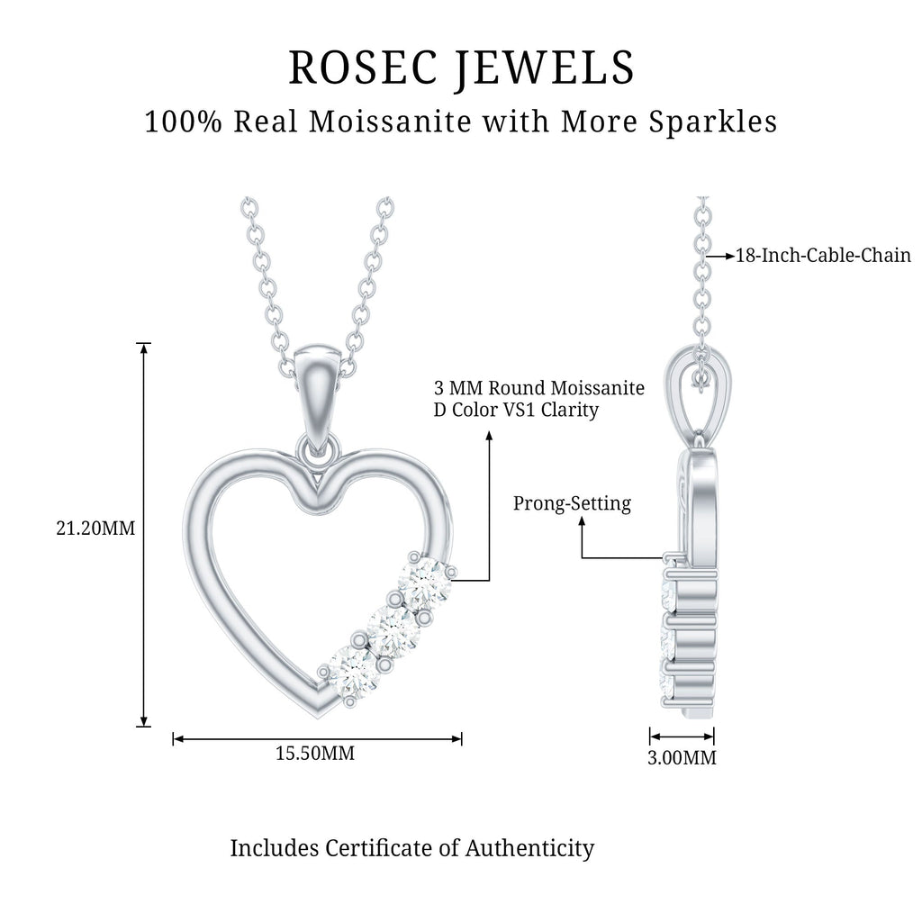 Simple Moissanite Open Heart Pendant Necklace