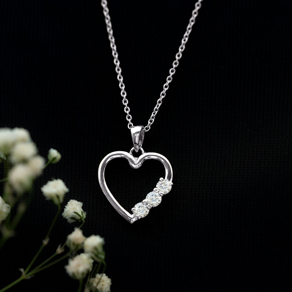 Simple Moissanite Open Heart Pendant Necklace