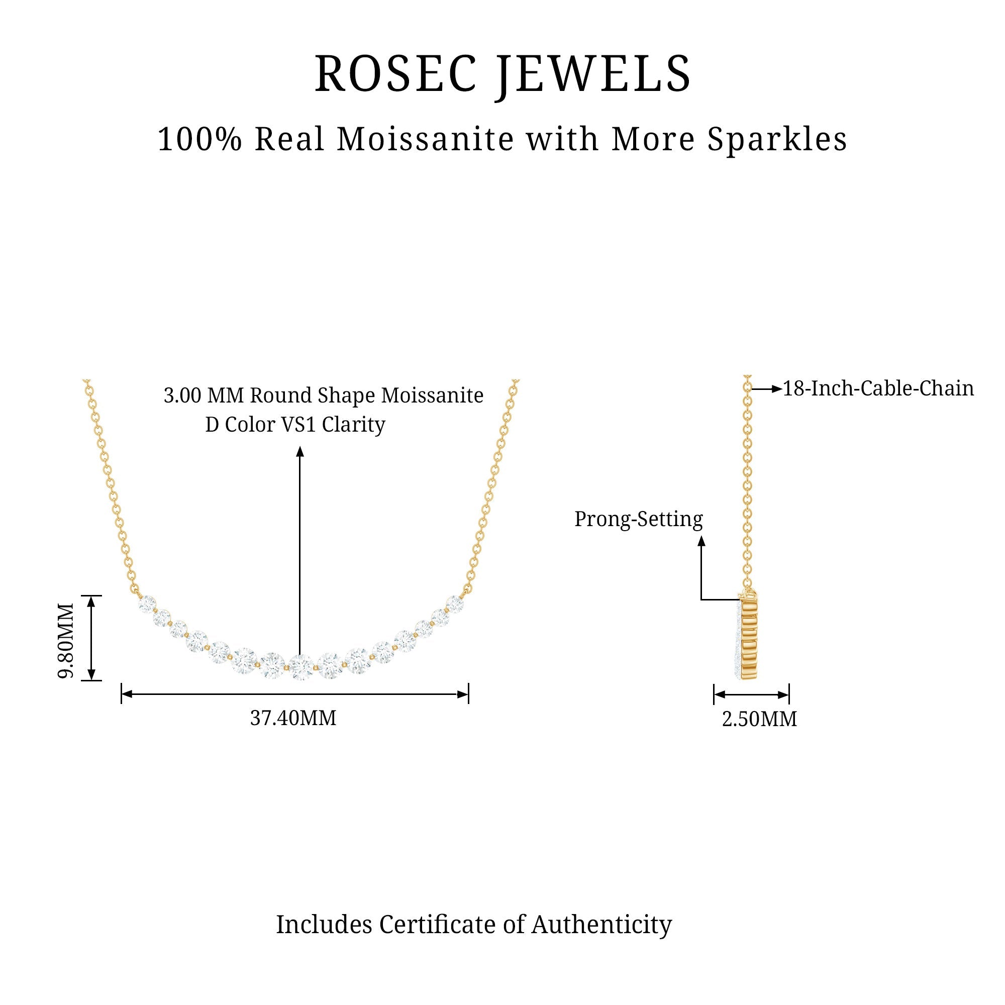 Moissanite Curved Bar Necklace for Women