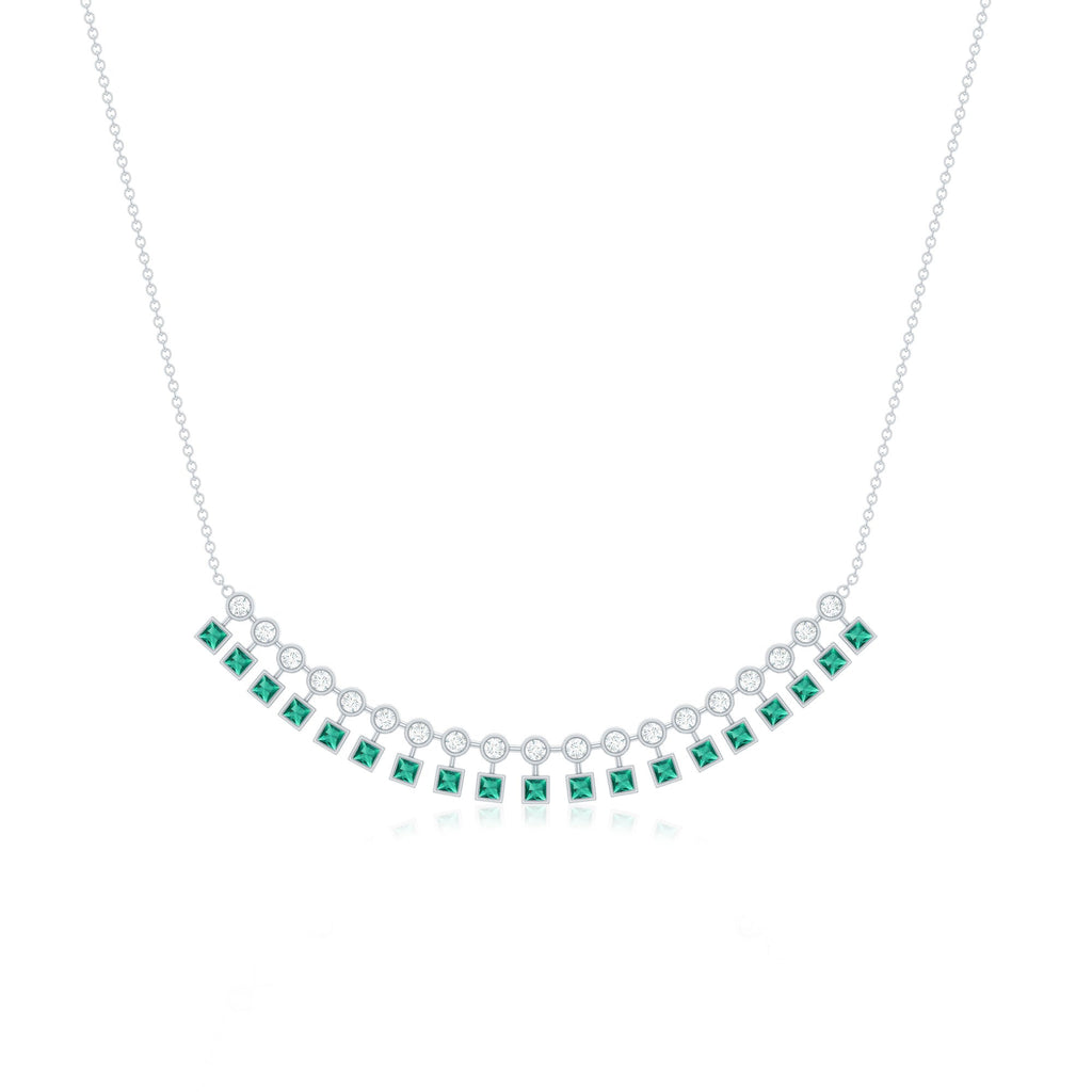 Certified Lab Grown Emerald Curved Bar Necklace