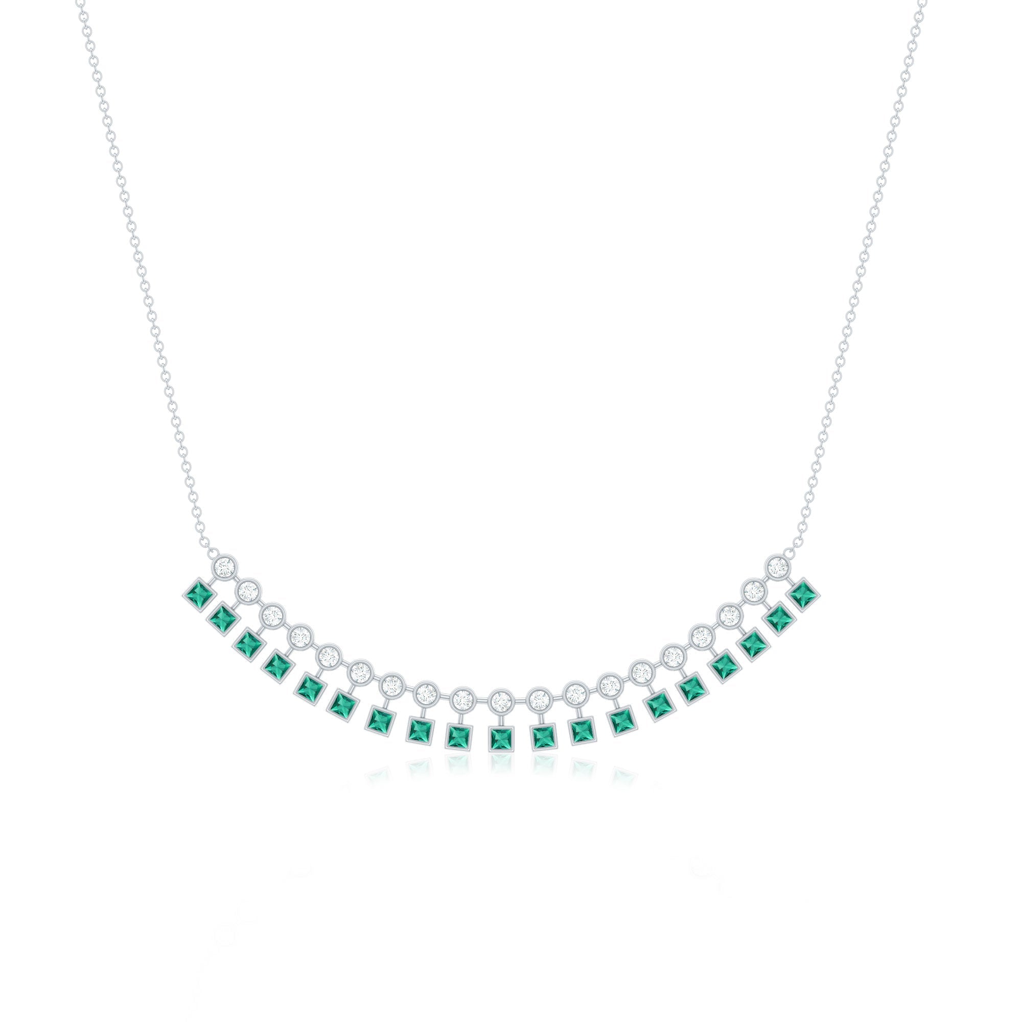 Certified Lab Grown Emerald Curved Bar Necklace