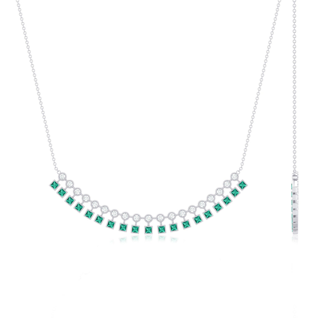Certified Lab Grown Emerald Curved Bar Necklace
