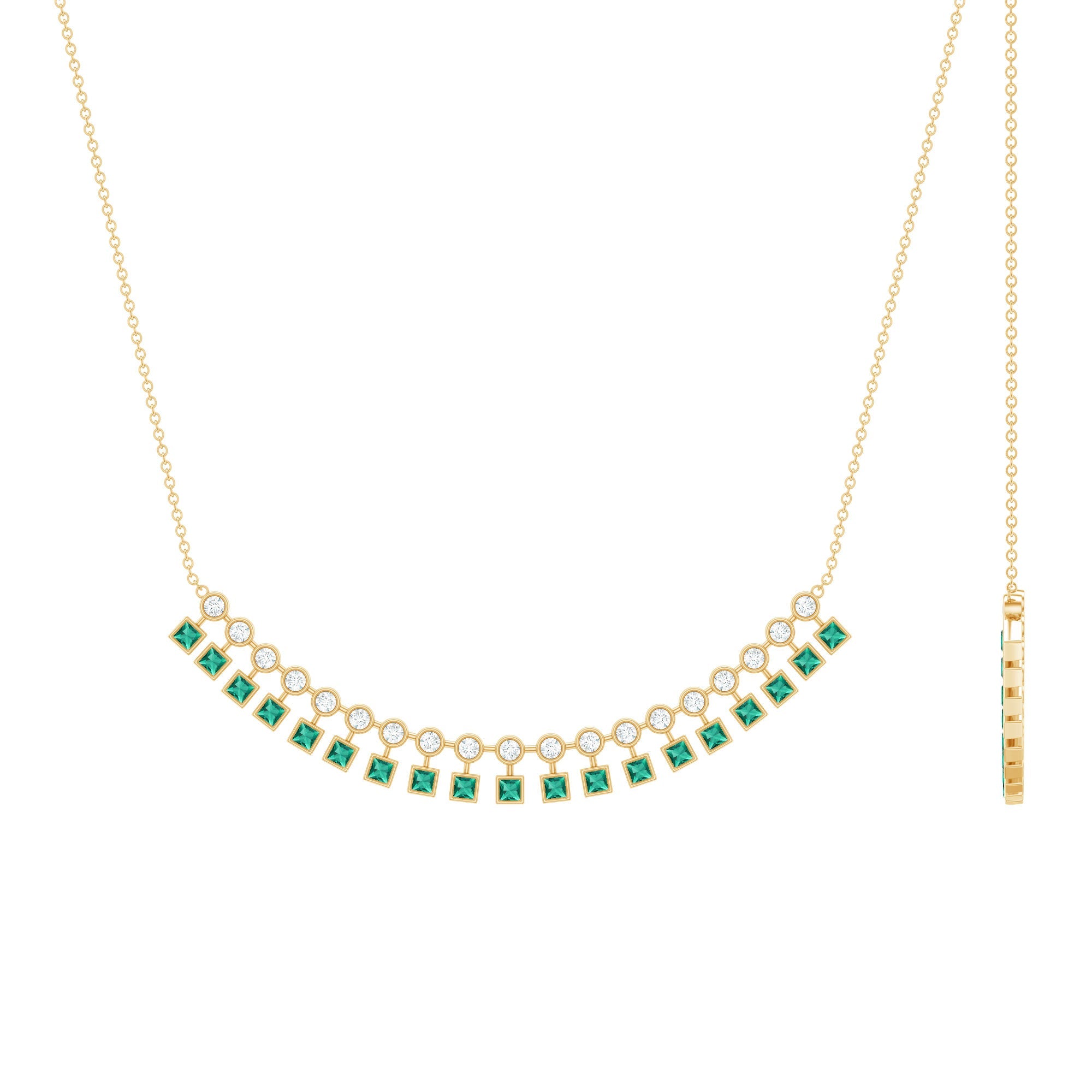Certified Lab Grown Emerald Curved Bar Necklace | Pendants | Wiccan Center