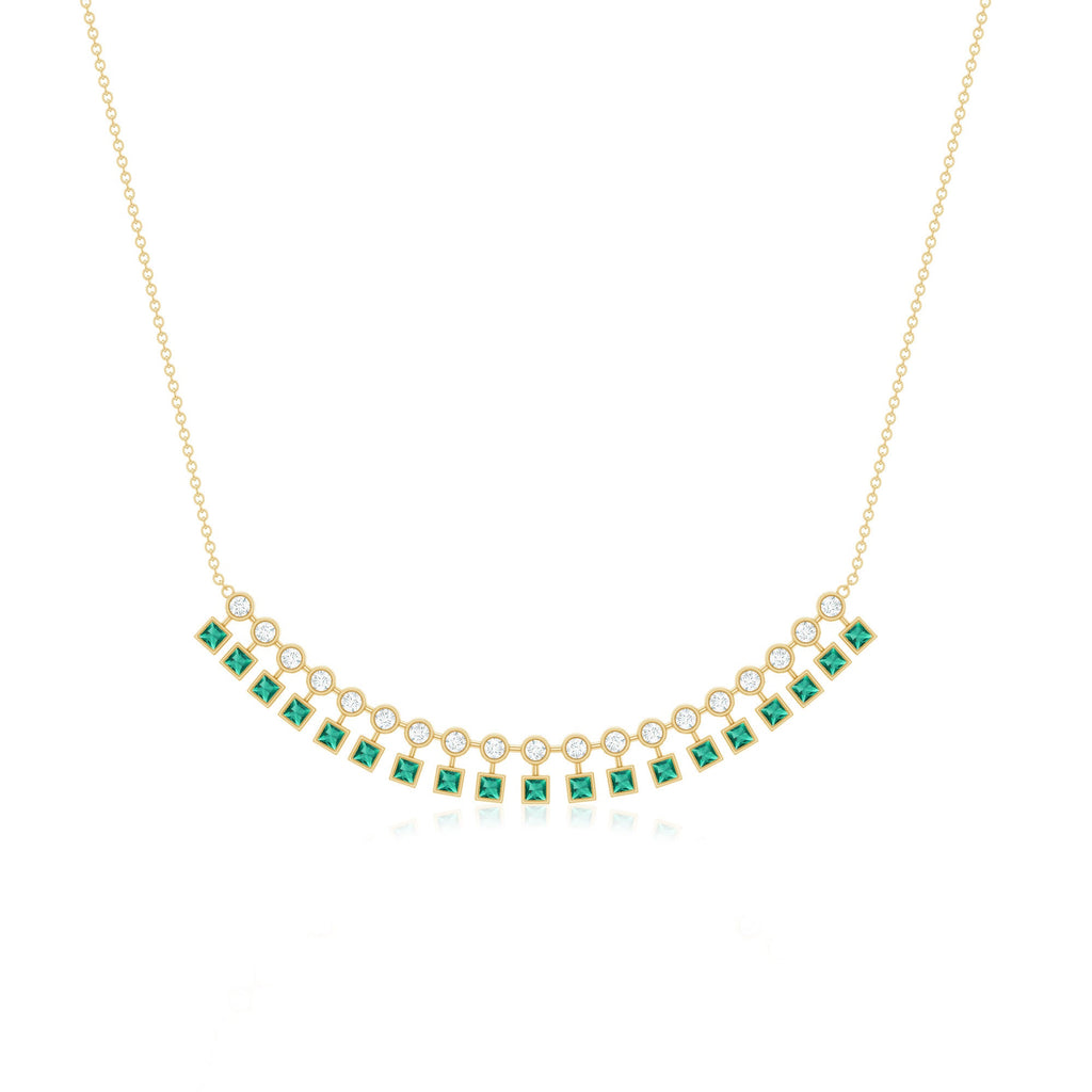 Certified Lab Grown Emerald Curved Bar Necklace