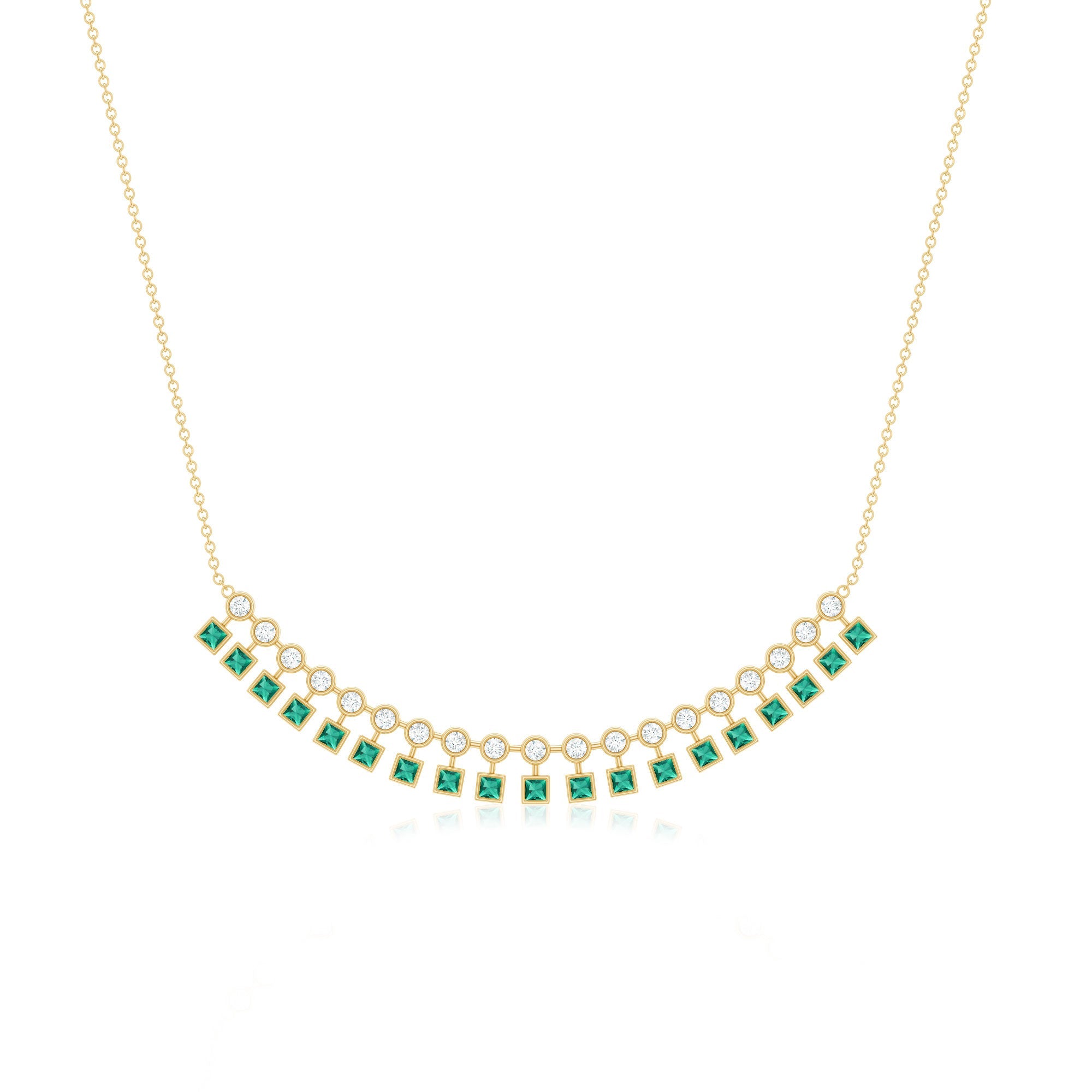 Certified Lab Grown Emerald Curved Bar Necklace