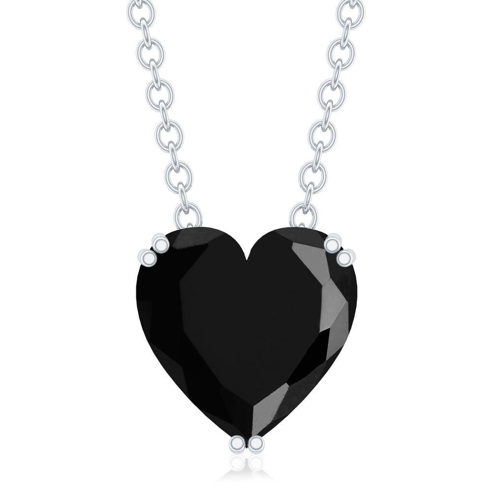 2 Carat Heart Shape Black Spinel Solitaire Necklace in Double Prong Setting