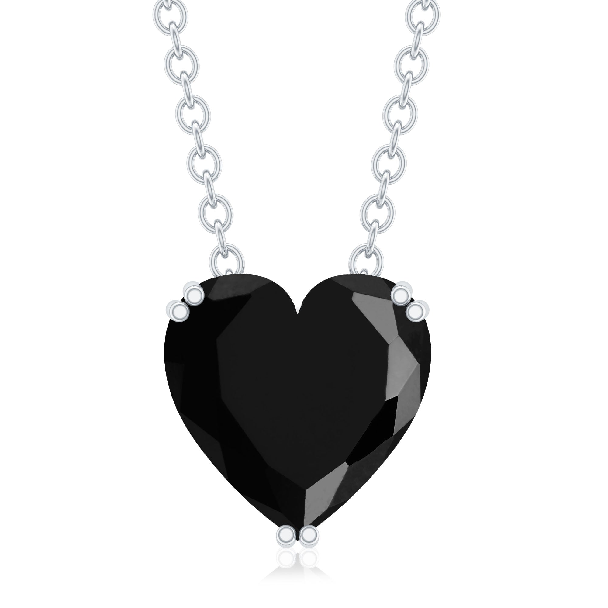 2 Carat Heart Shape Black Spinel Solitaire Necklace in Double Prong Setting