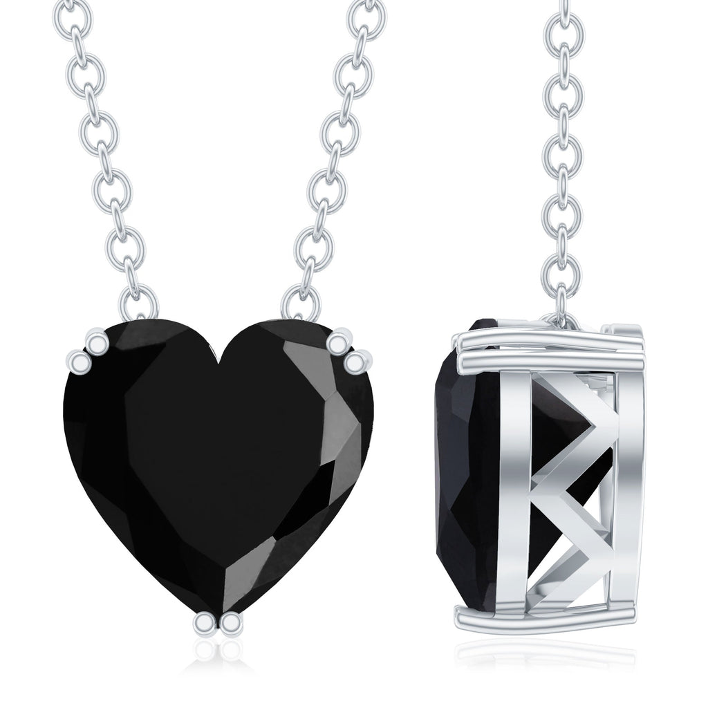 2 Carat Heart Shape Black Spinel Solitaire Necklace in Double Prong Setting