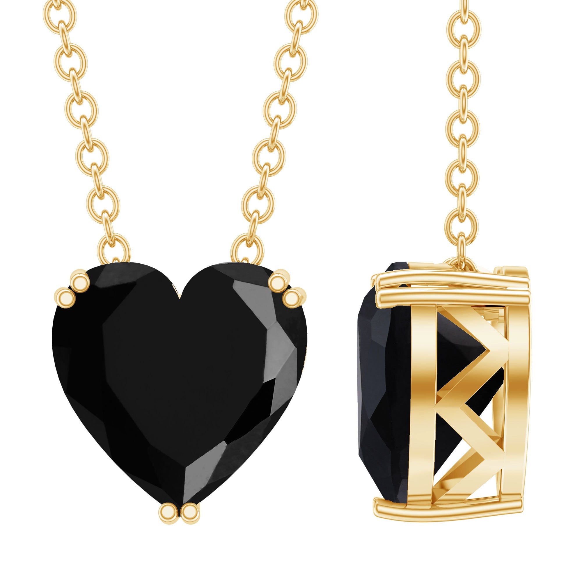 2 Carat Heart Shape Black Spinel Solitaire Necklace in Double Prong Setting | Pendants | Wiccan Center