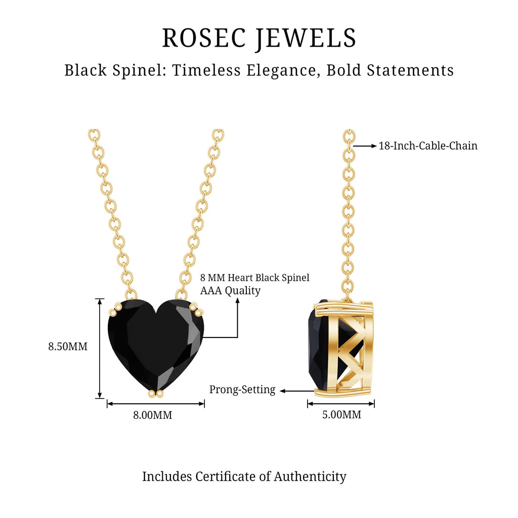2 Carat Heart Shape Black Spinel Solitaire Necklace in Double Prong Setting