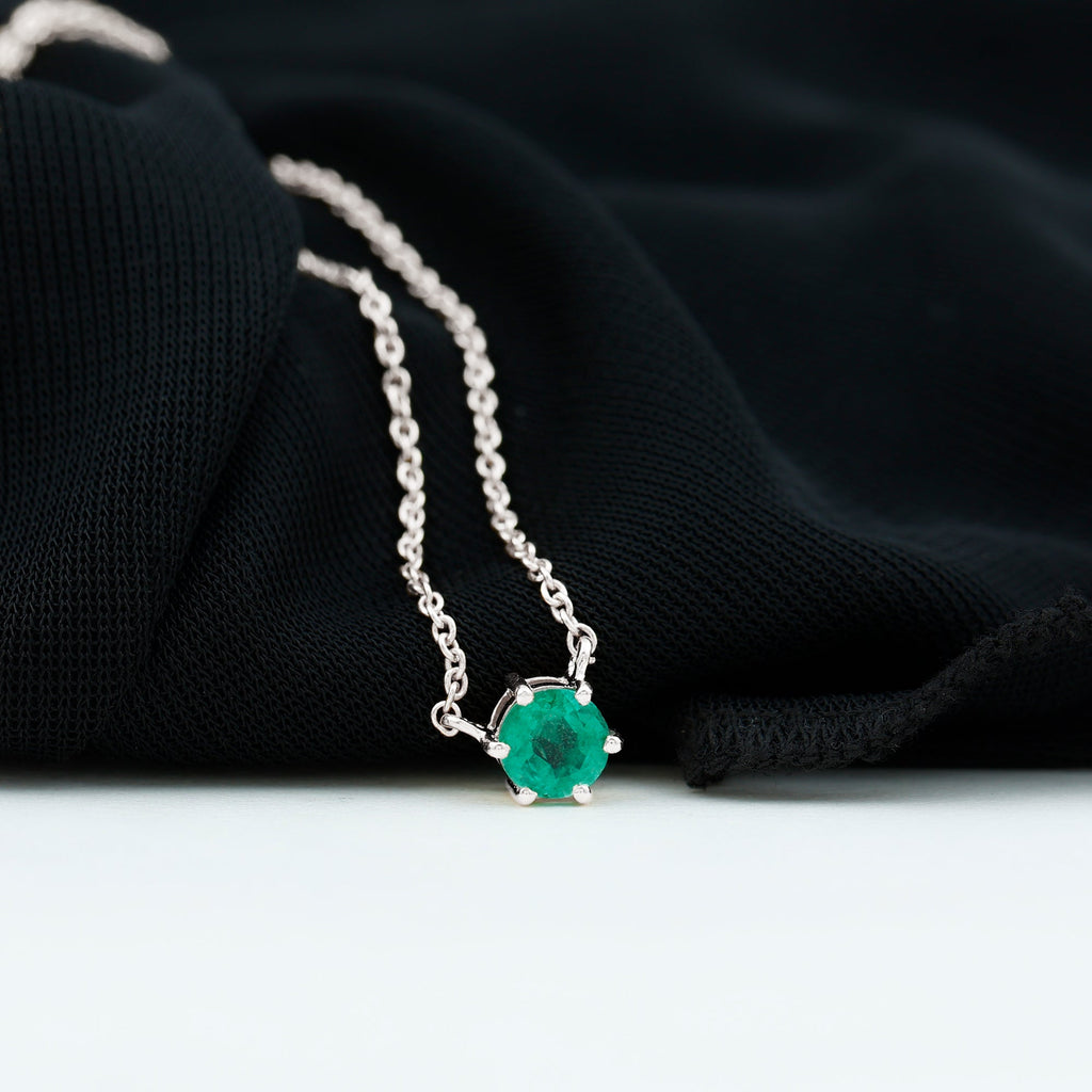 5MM Round Cut Solitaire Emerald Necklace in 6 Prong Setting
