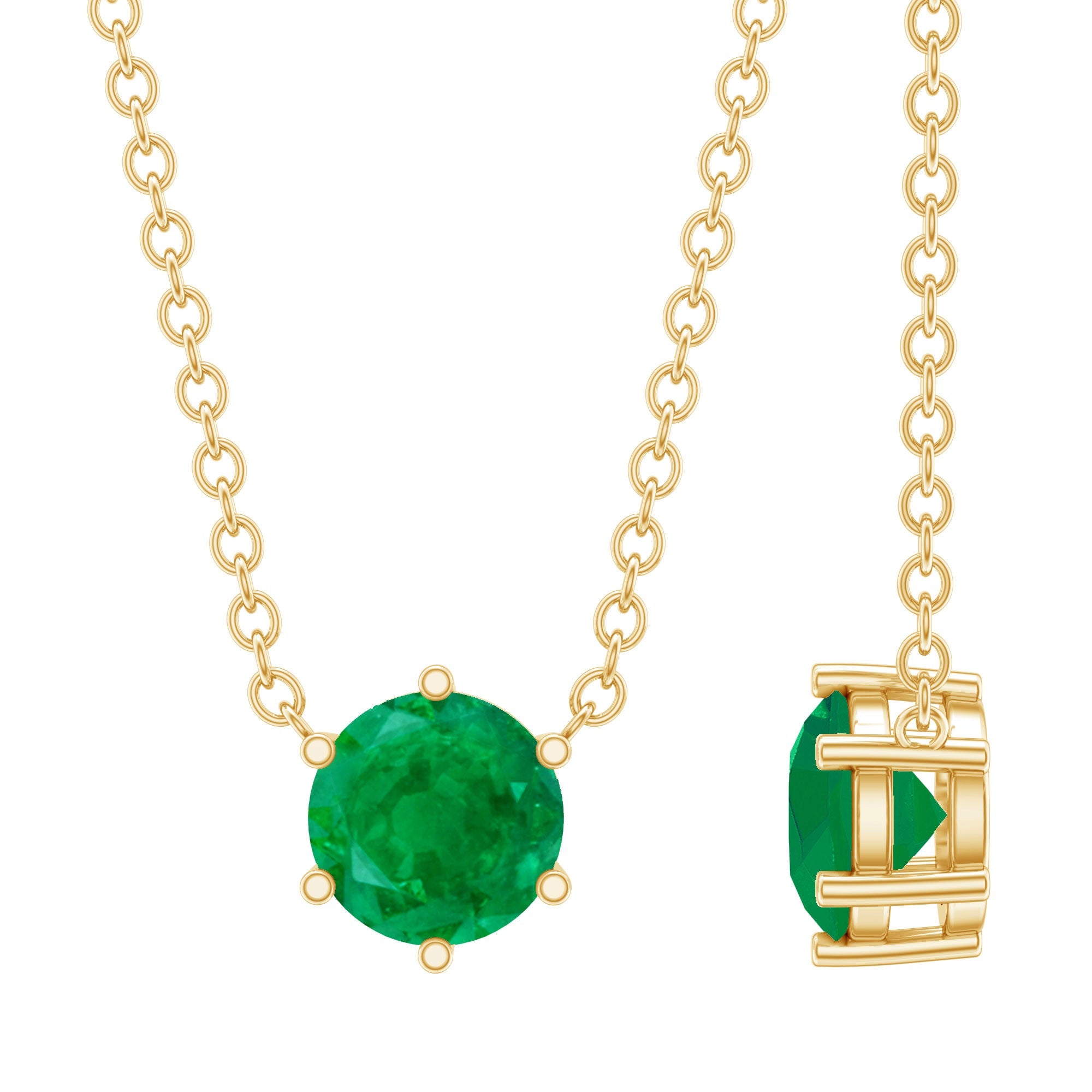 5MM Round Cut Solitaire Emerald Necklace in 6 Prong Setting | Pendants | Wiccan Center