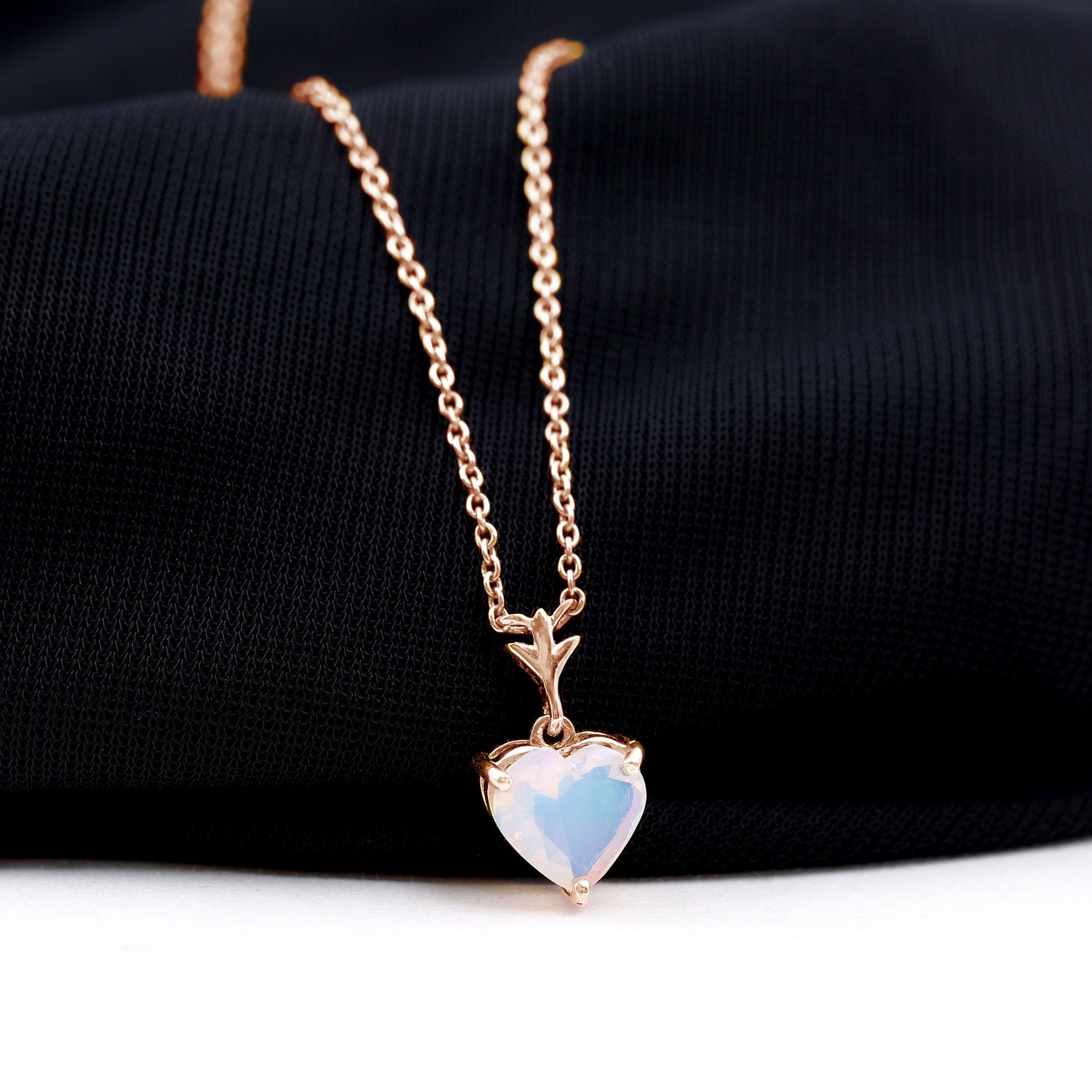 0.75 Carat Heart Shape Ethiopian Opal Necklace With Chain