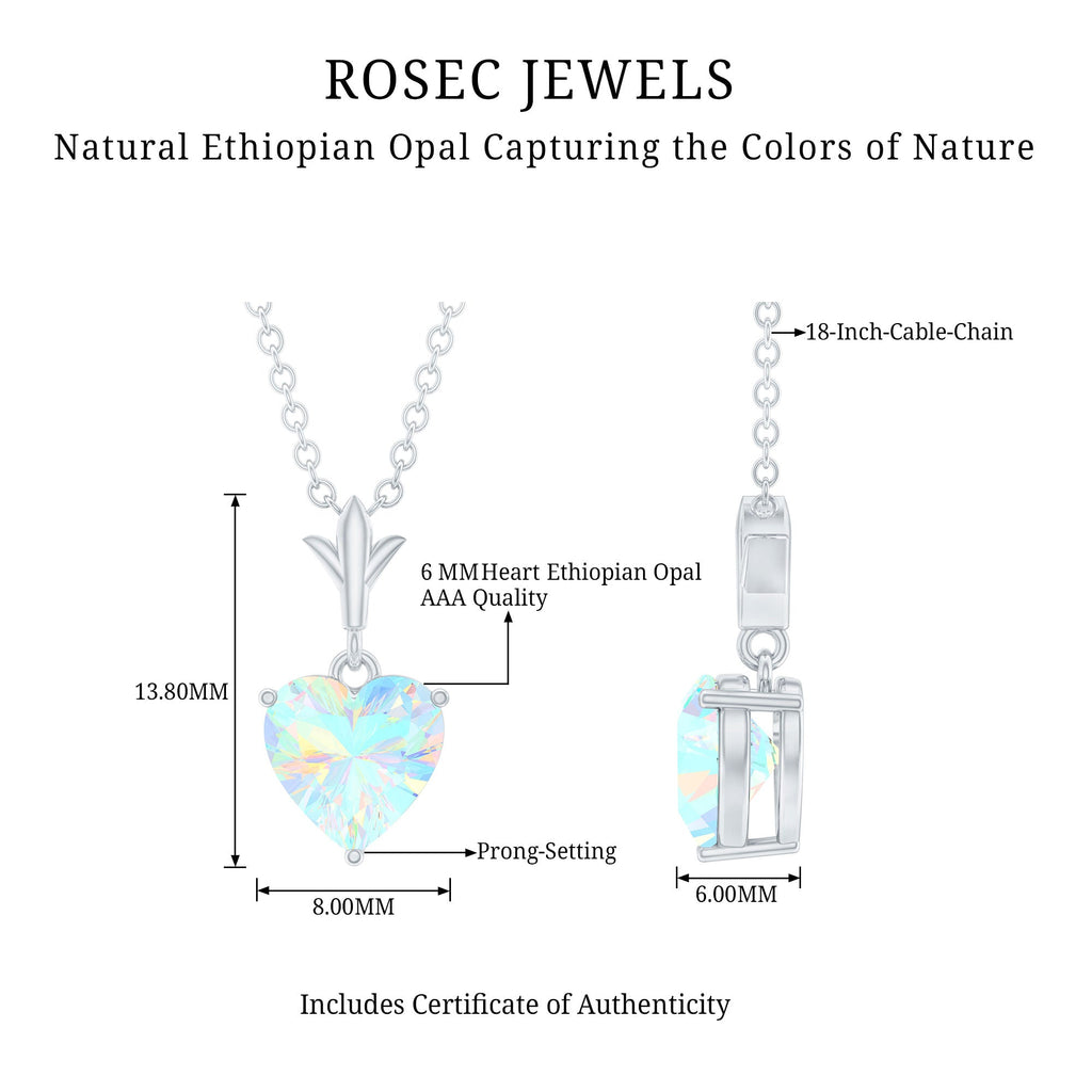 0.75 Carat Heart Shape Ethiopian Opal Necklace With Chain