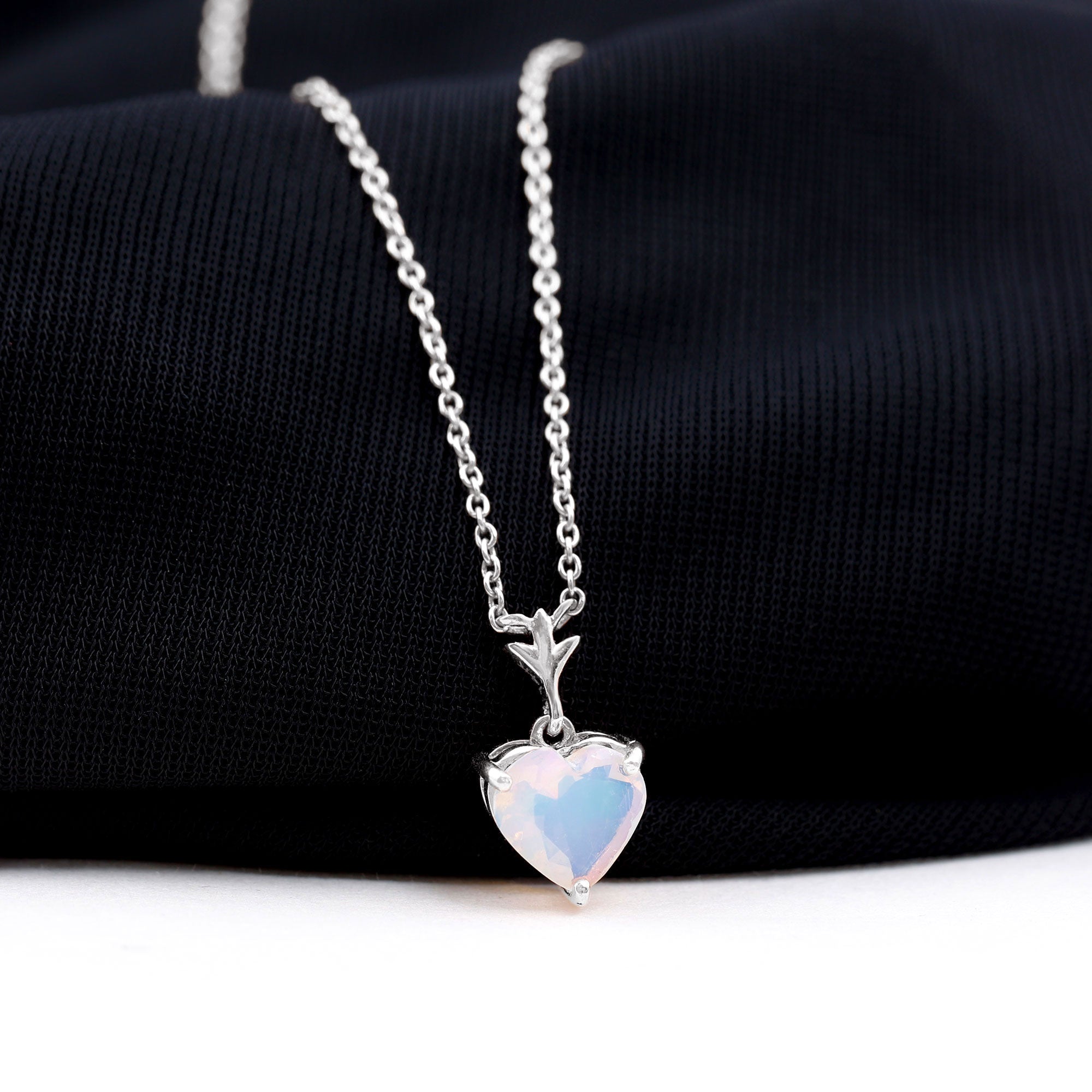 0.75 Carat Heart Shape Ethiopian Opal Necklace With Chain