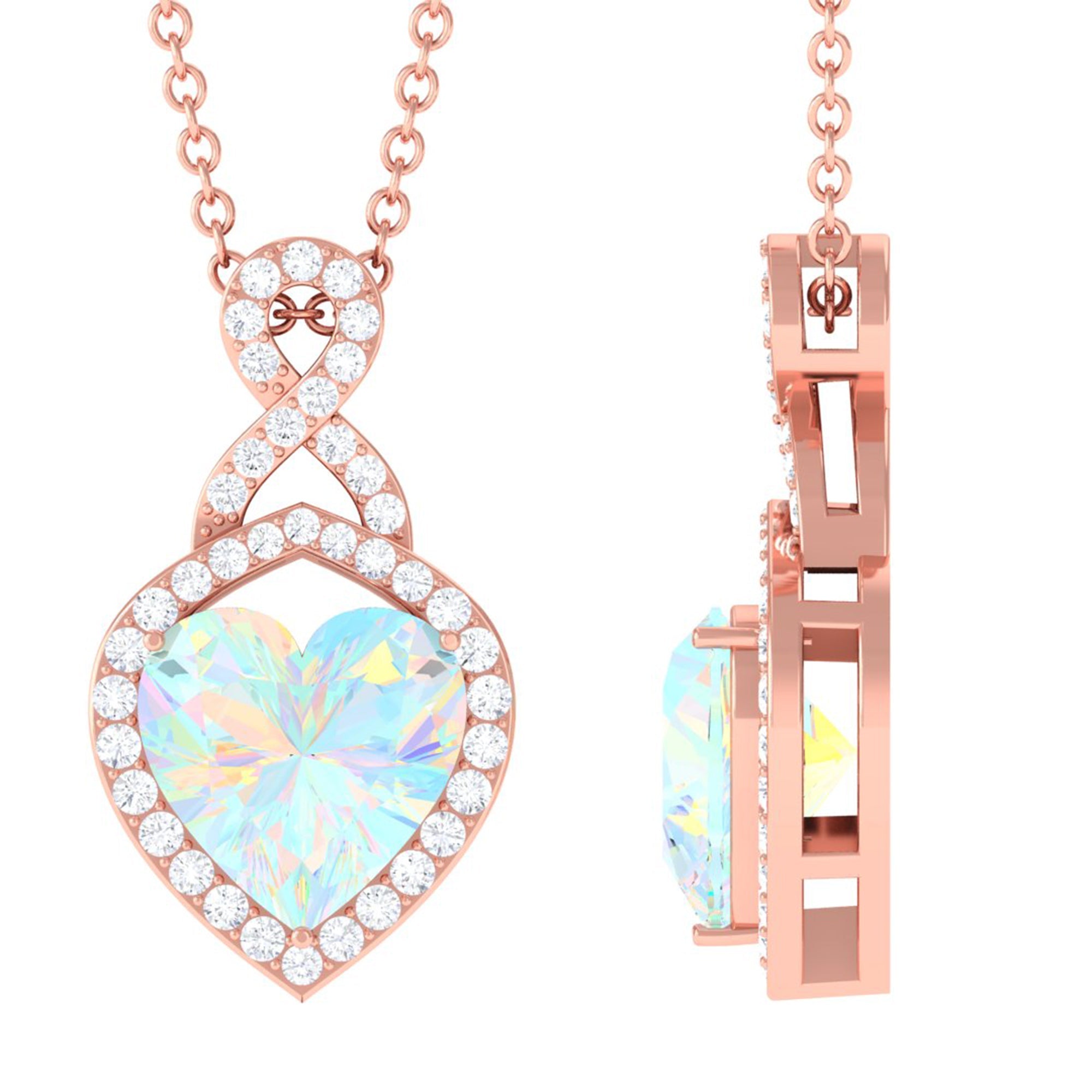2 Carat Heart Shape Ethiopian Opal Infinity Pendant with Diamond | Pendants | Wiccan Center