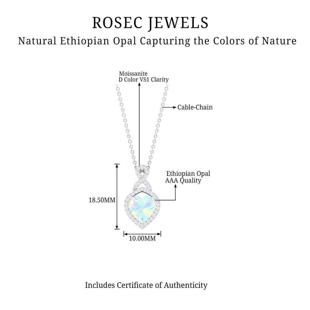 2 Carat Heart Shape Ethiopian Opal Infinity Pendant with Diamond