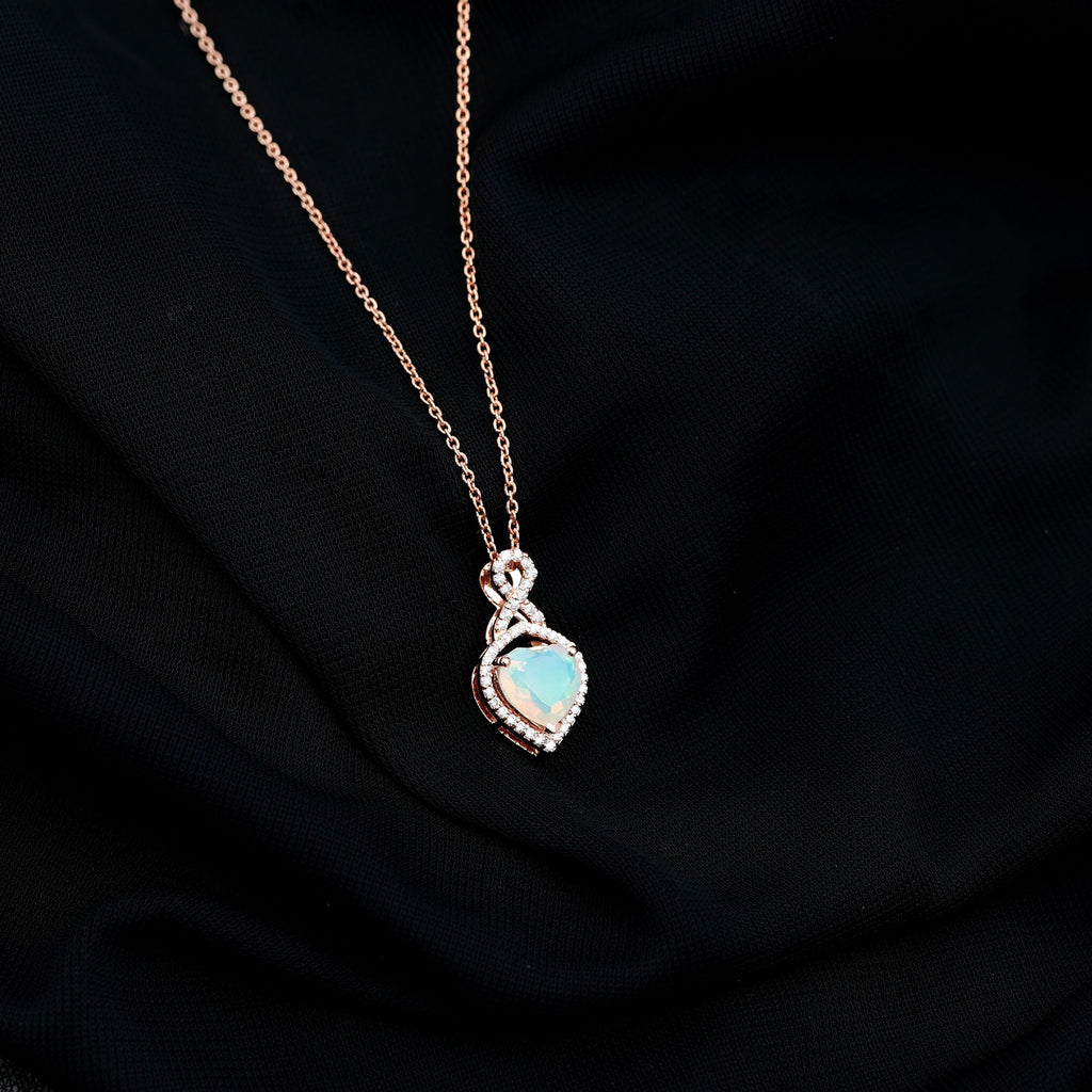 2 Carat Heart Shape Ethiopian Opal Infinity Pendant with Diamond