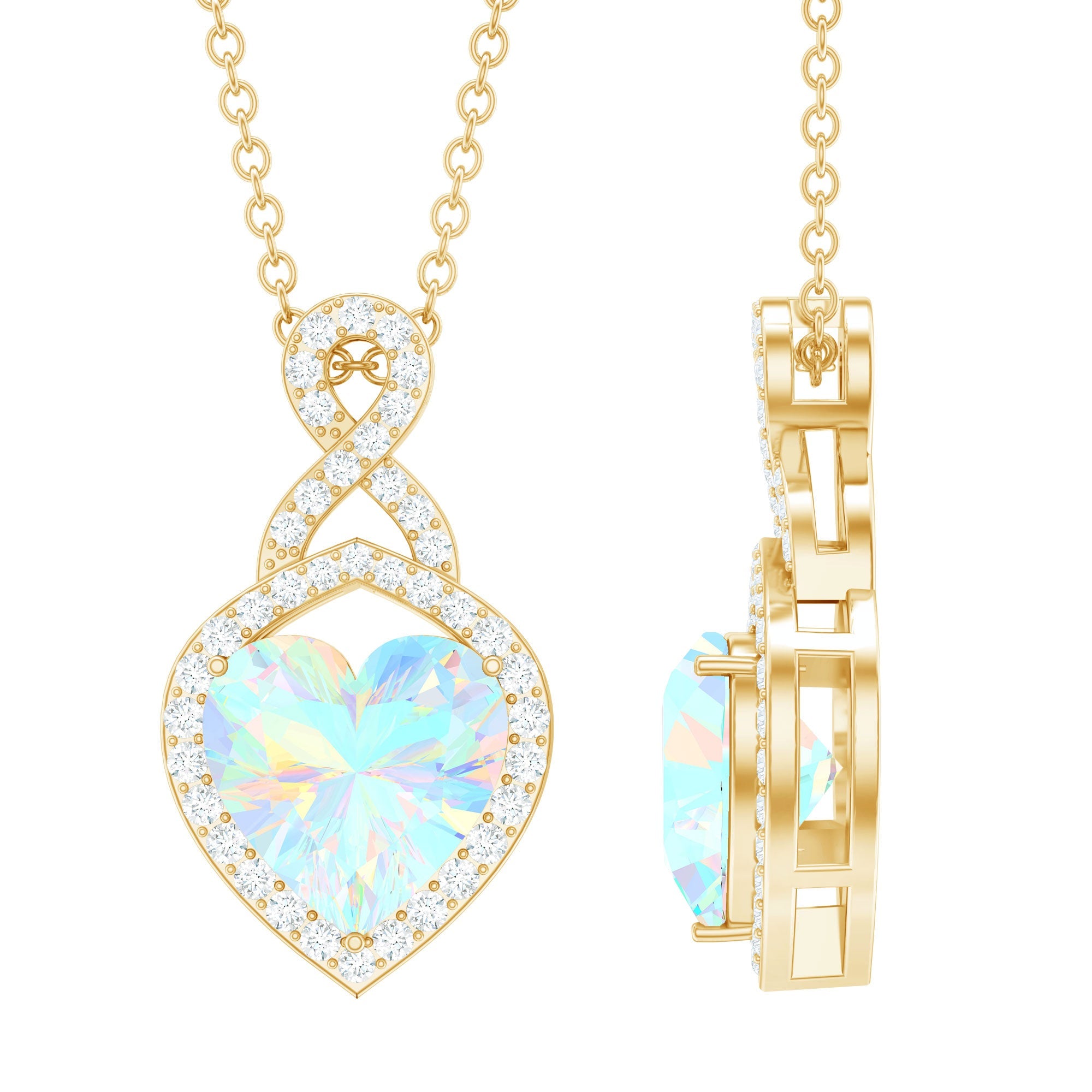 2 Carat Heart Shape Ethiopian Opal Infinity Pendant with Diamond | Pendants | Wiccan Center