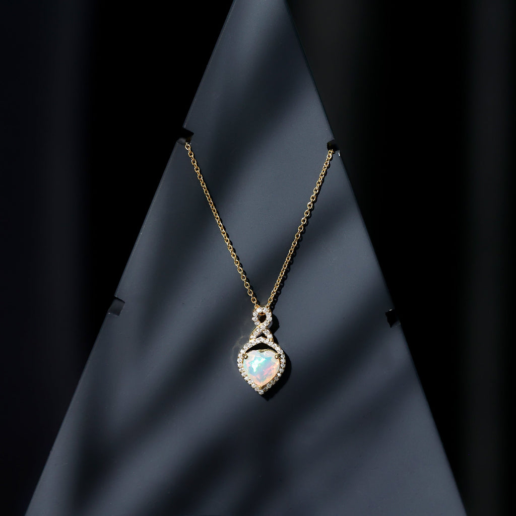 2 Carat Heart Shape Ethiopian Opal Infinity Pendant with Diamond