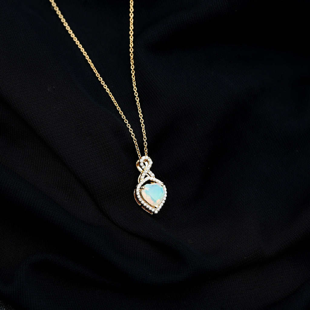 2 Carat Heart Shape Ethiopian Opal Infinity Pendant with Diamond