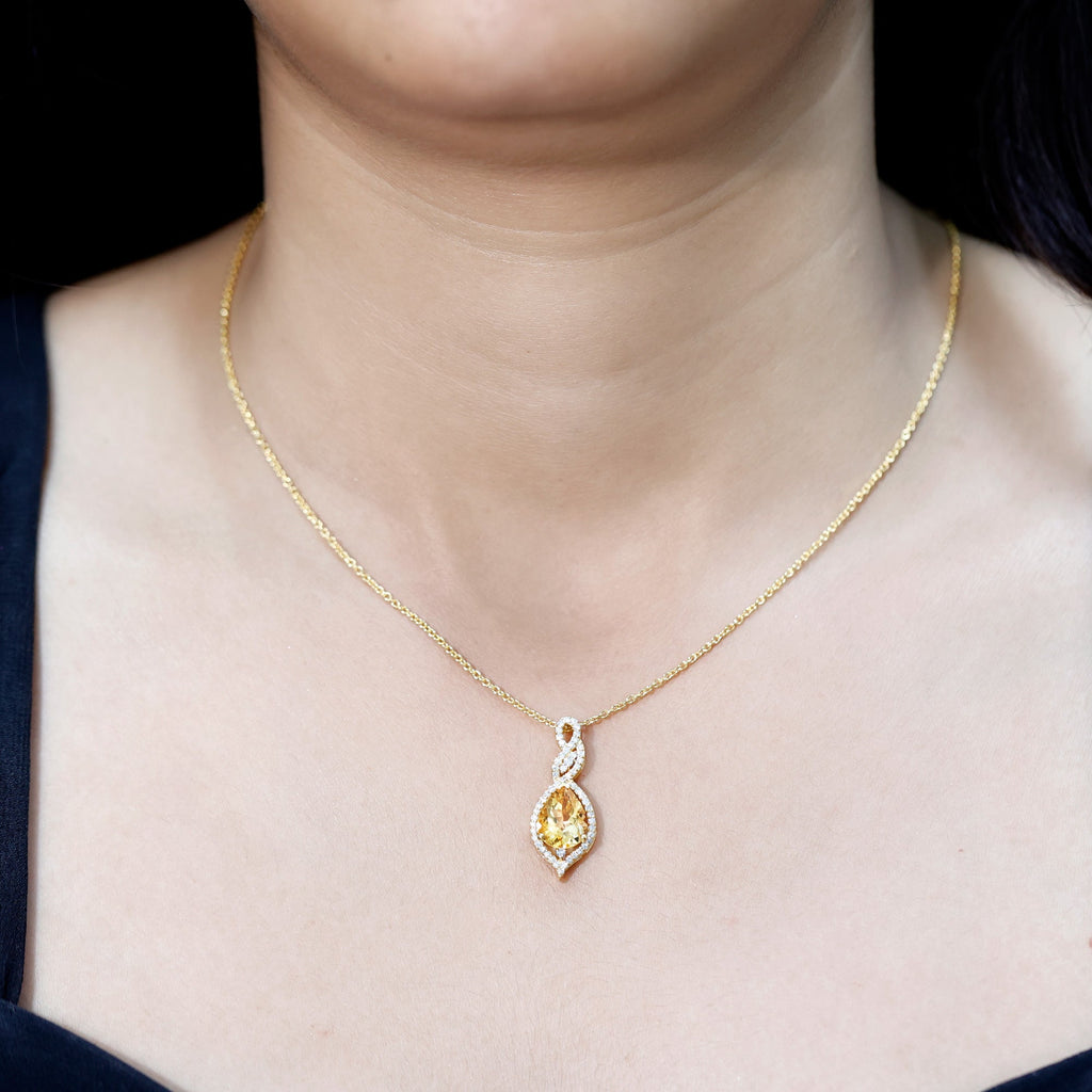 Natural 1.75 Carat Citrine Teardrop Bridal Necklace with Diamond
