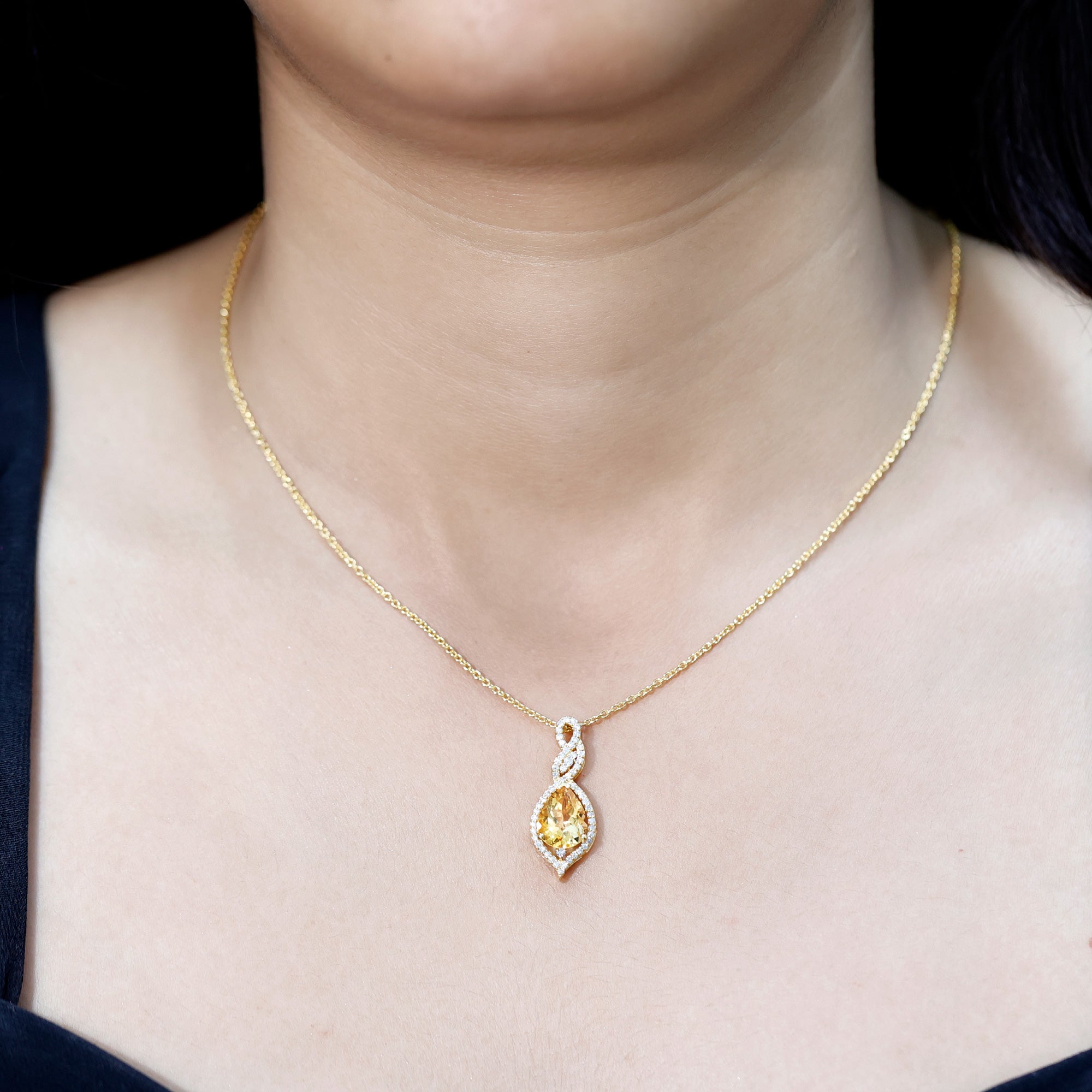 Natural 1.75 Carat Citrine Teardrop Bridal Necklace with Diamond